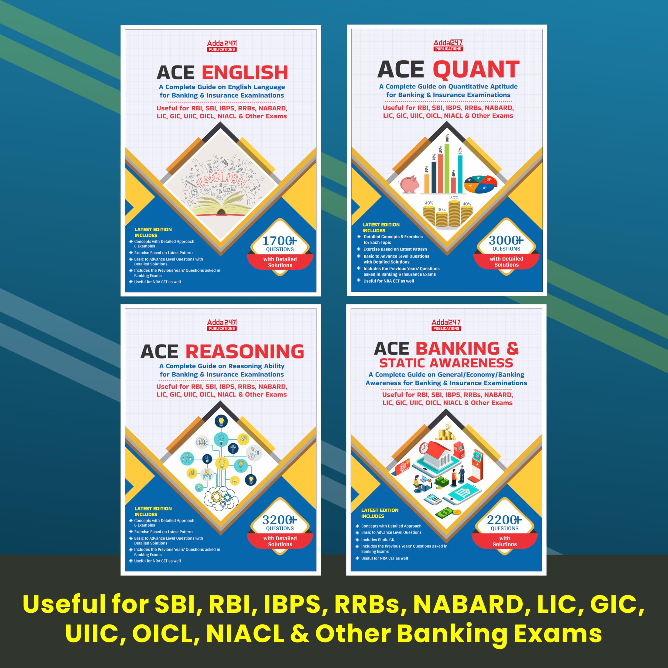 Reasoning/ Quantitative Aptitude/ English/ Banking & Static Awareness (4 Books) Topic Wise Previous Year Solved Papers For Ibps/