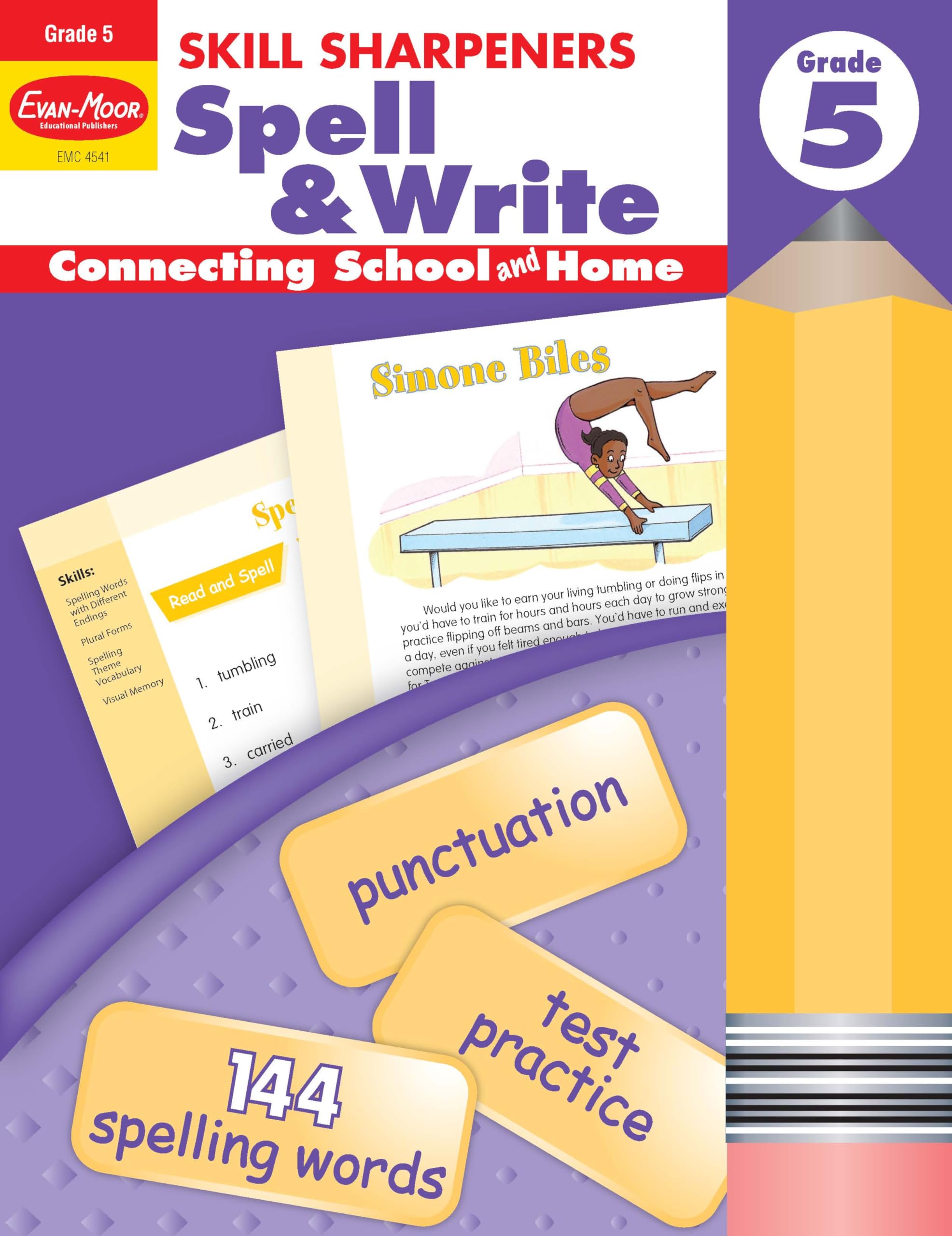 EvanMoor Skill Sharpeners Spell and Write Workbook, Grade 5, 144 Spelling Words, Test Prep, Compound Words, Conjunctions, Gramm