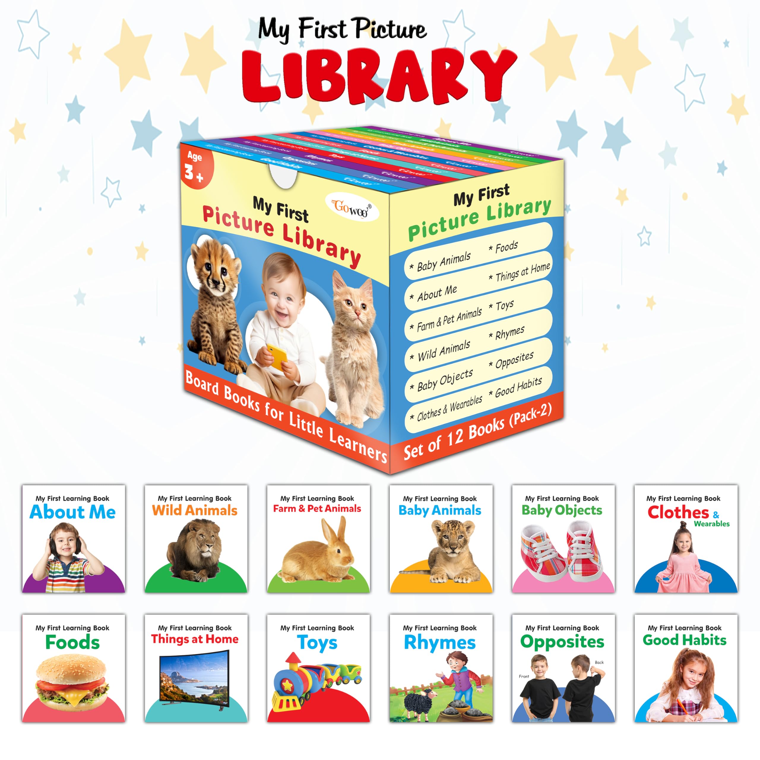 Toddlers learning library box set (Blue Edition) : Learning board book for kids, My First Picture Library Box, Library Boxset of
