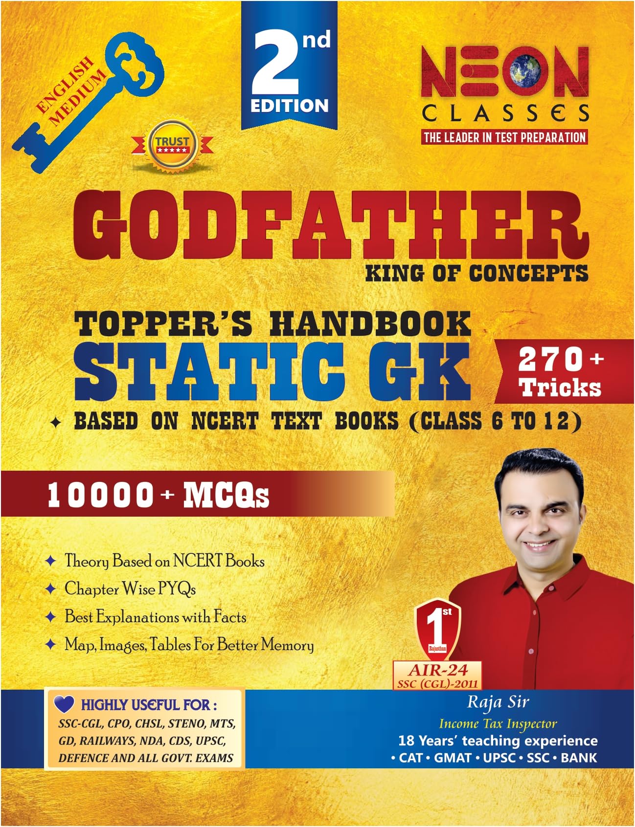 Static G.K. English Medium Second Edition Godfather TopperS Handbook By Raja Sir For SscCgl, Cpo, Chsl, Steno, Mts, Gd, Railw