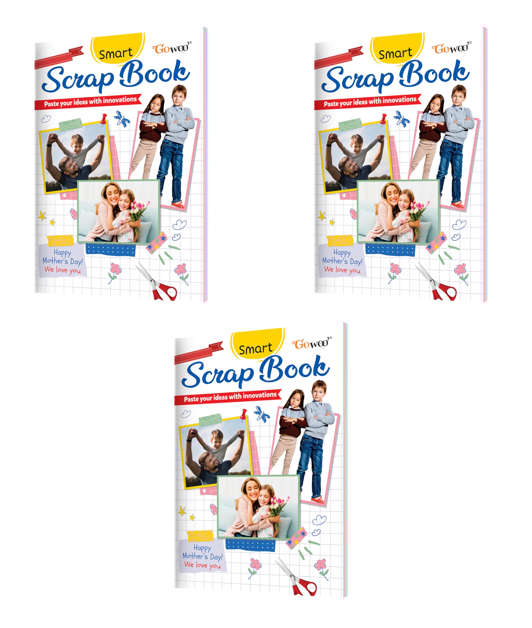 Smart Scrap Book Set  Pack of 3 A4 Size Books, 24 Pages Each, Perfect for Creative Kids Art & School Projects, Durable and Color