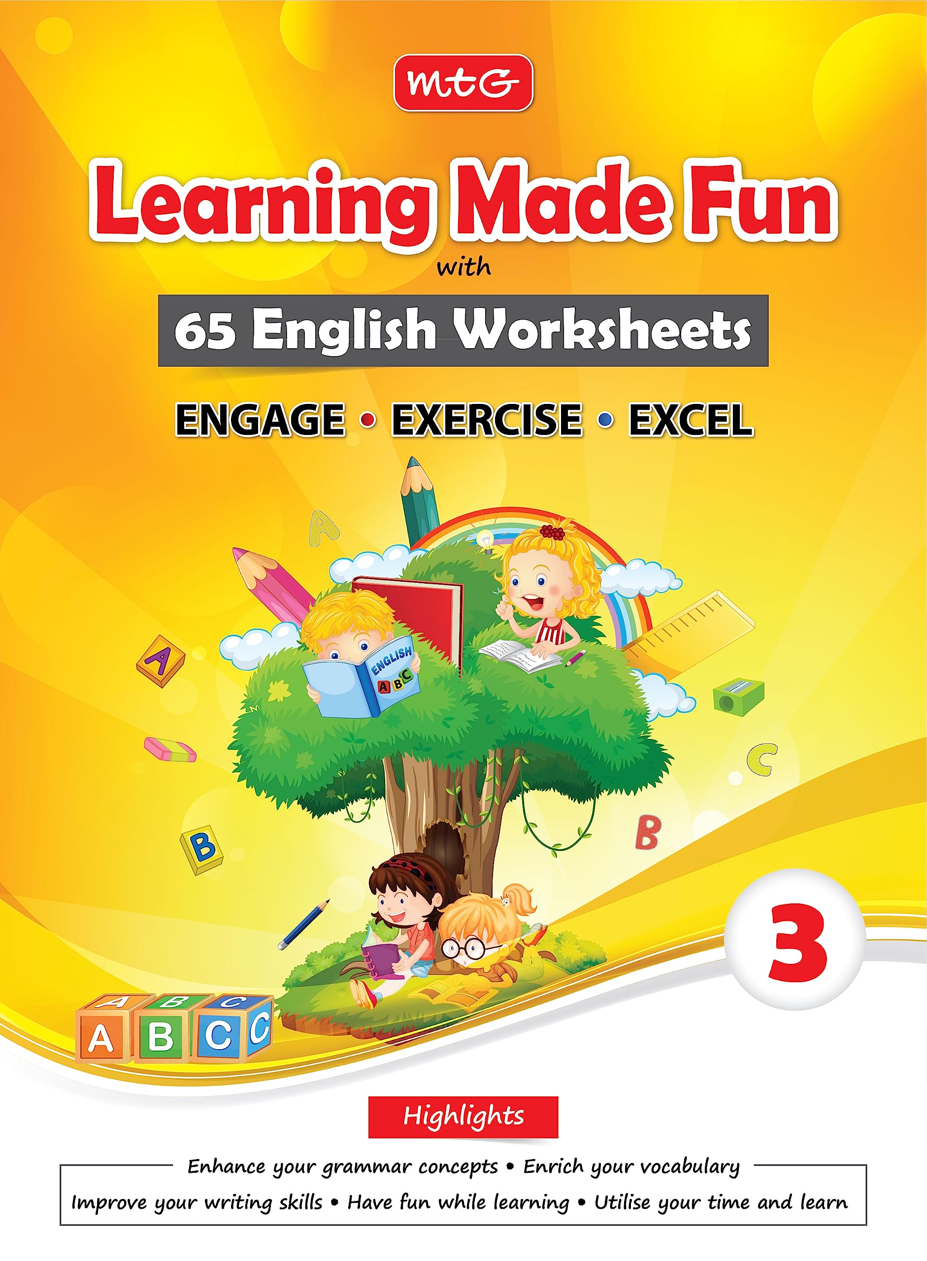 MTG 65 English Grammar Worksheets Class 3  (Learning Made Fun) Workbooks to Improve Your Writing Skills, Grammar Concept & Enri