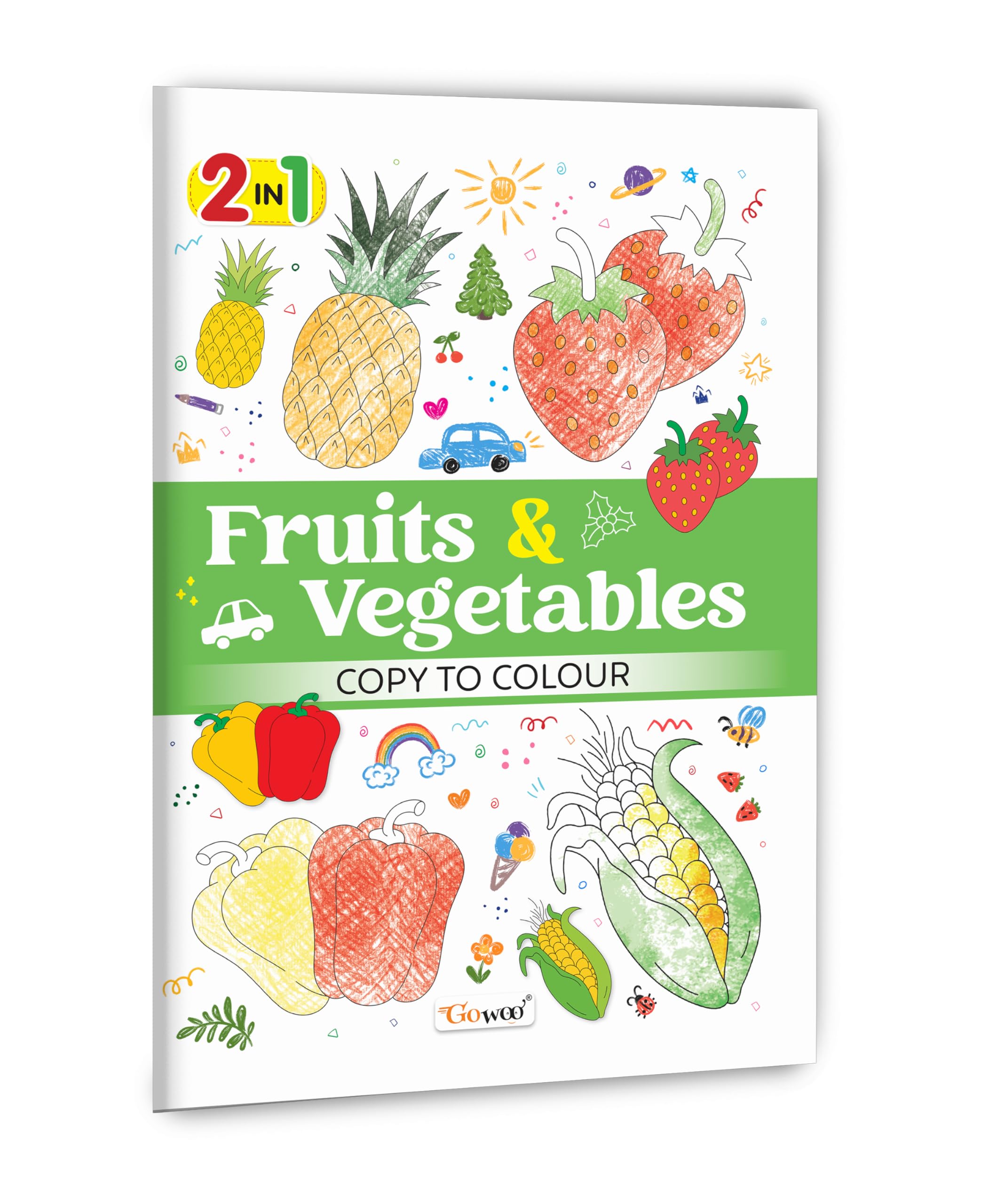 2 in 1 Fruits & Vegetables Copy to Colour : Creative kids colouring, Everyday things to colour, Colourful food fun, 2 in 1 copy