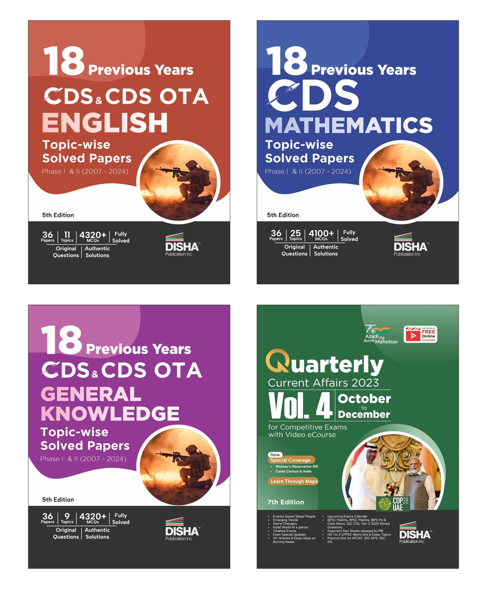 Disha Combo (Set Of 4 Books) 18 TopicWise Cds Mathematics, English & General Knowledge Previous Year Solved Papers (2007  2024