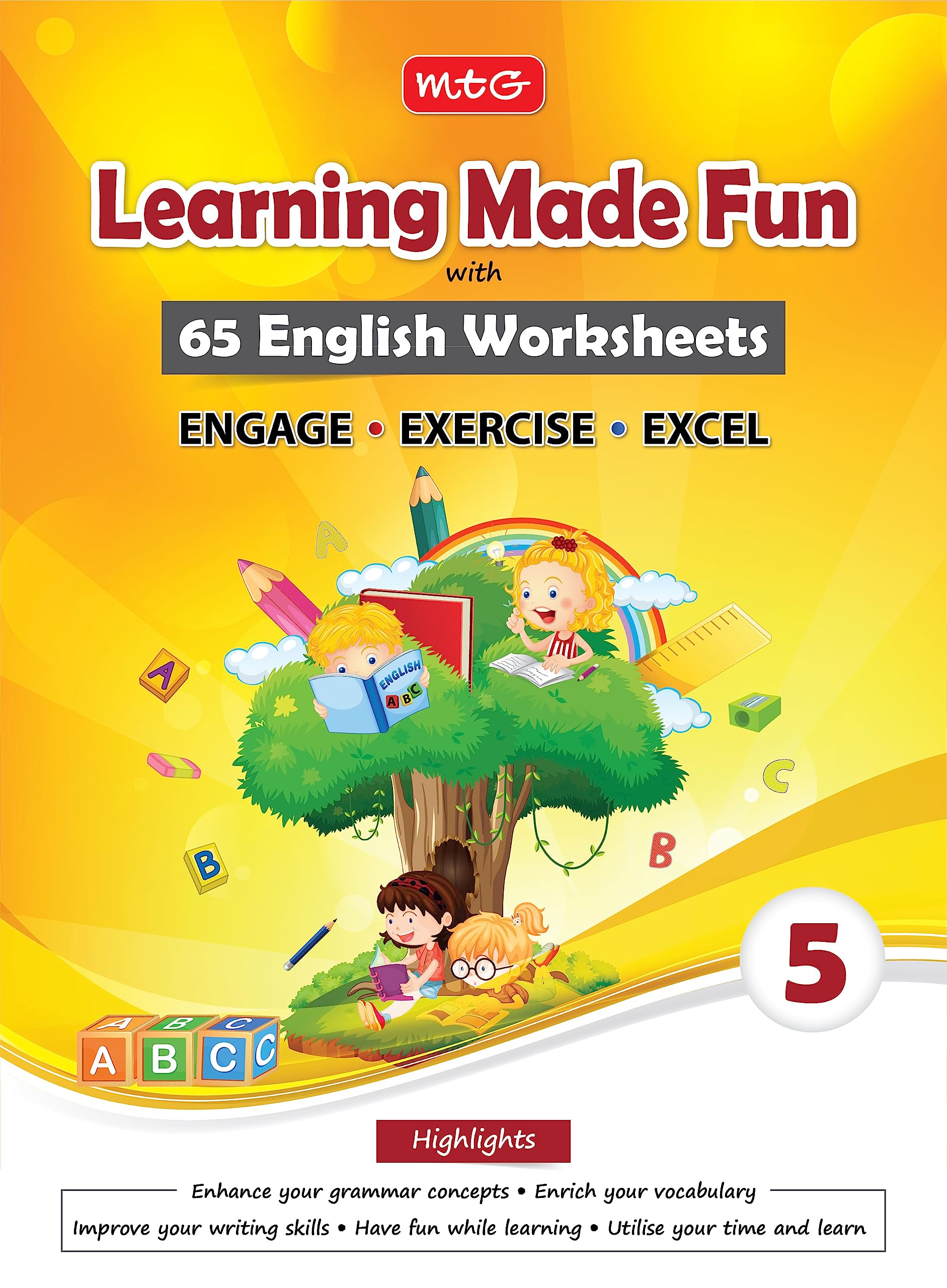 MTG 65 English Grammar Worksheets Class 5  (Learning Made Fun) Workbooks to Improve Your Writing Skills, Grammar Concept & Enri