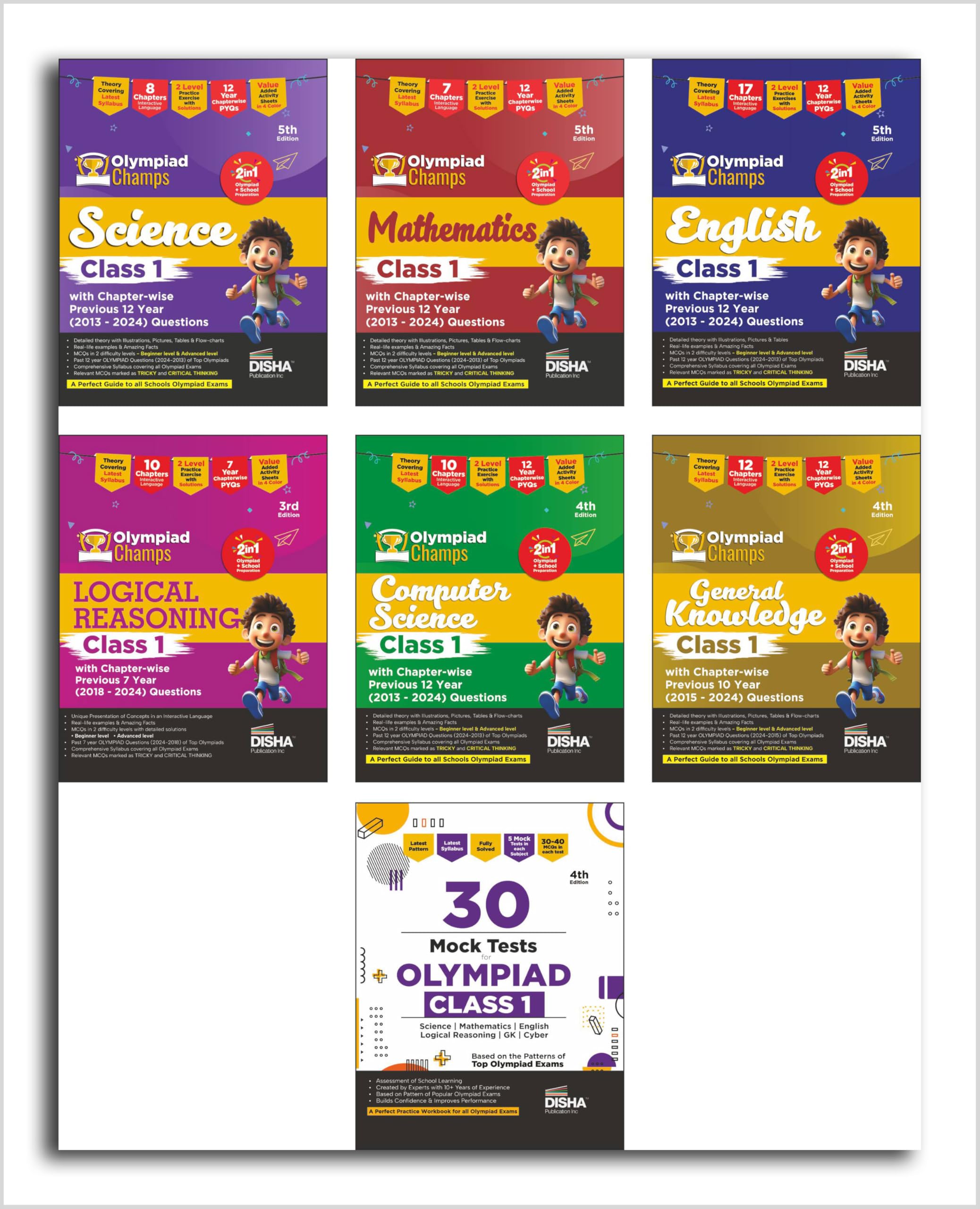 Disha Combo Class 1 (Set Of 7 Books) Olympiad Champs Science, Mathematics, English, Logical Reasoning, Computer Science (Cyber) 