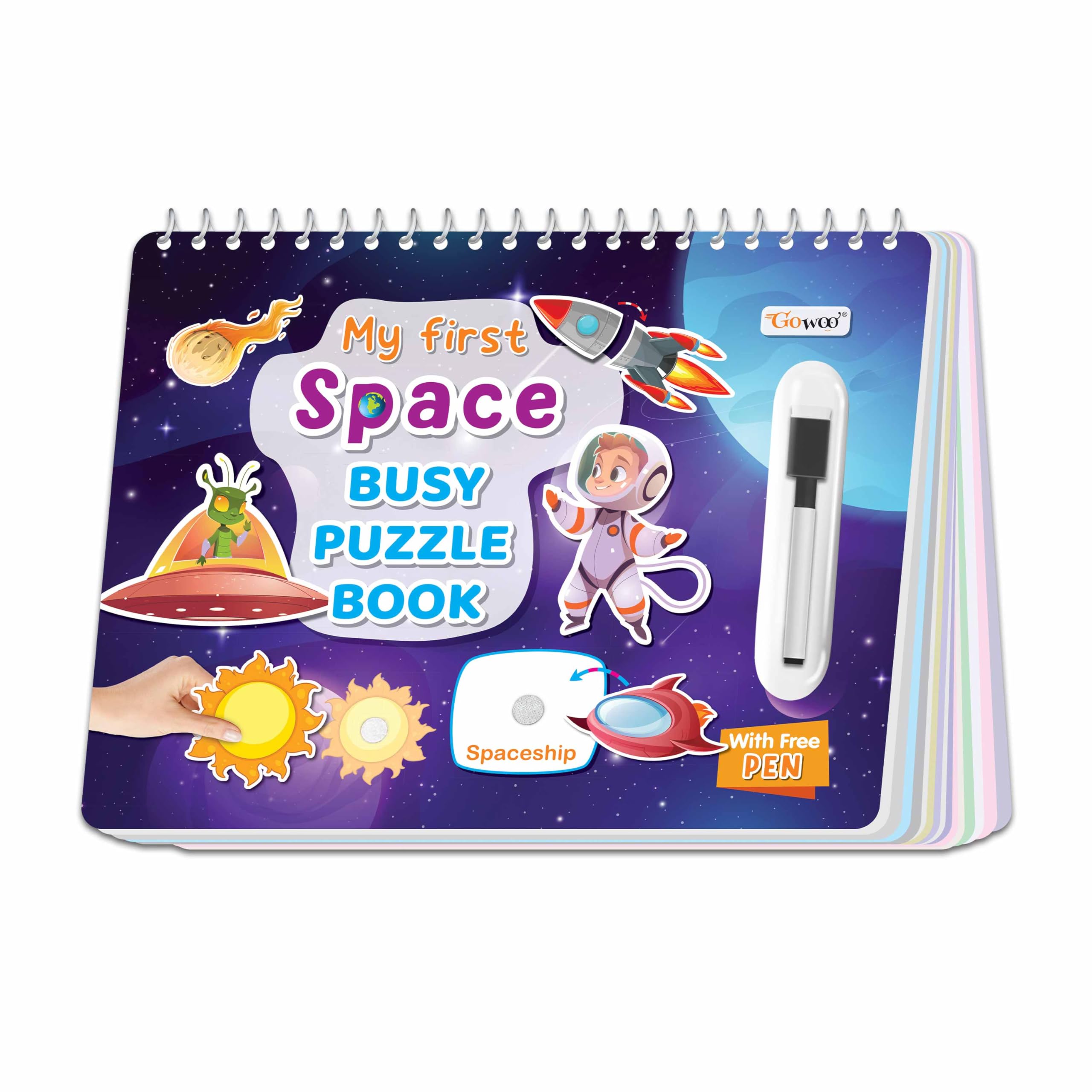 My First Space Busy Puzzle Book: Fun Activities for Kids, Montessoristyle Book with Hook and Loop, Spiralbound book, Sticker F