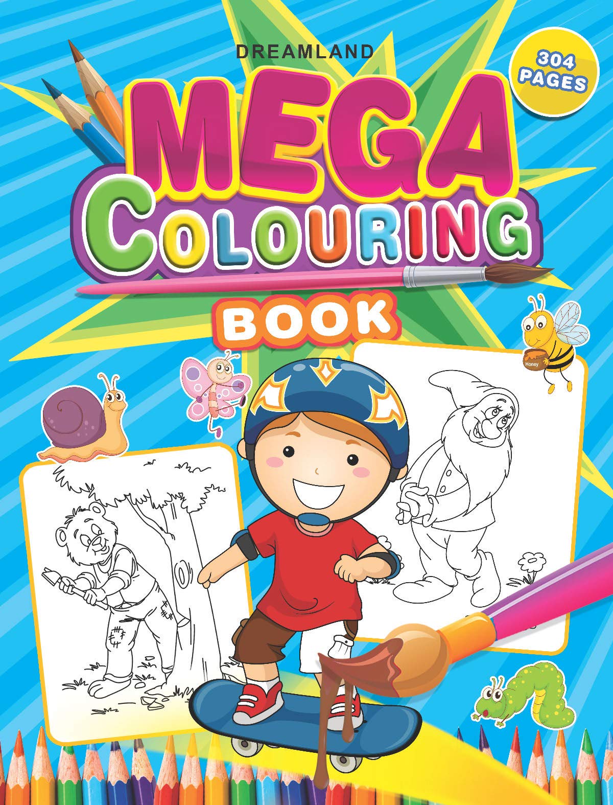Mega Colouring Book for Kids Ages 37|304 Pages of Fun with Big Bold Illustrations of Animals, Birds, Vehicles, Insects & More |