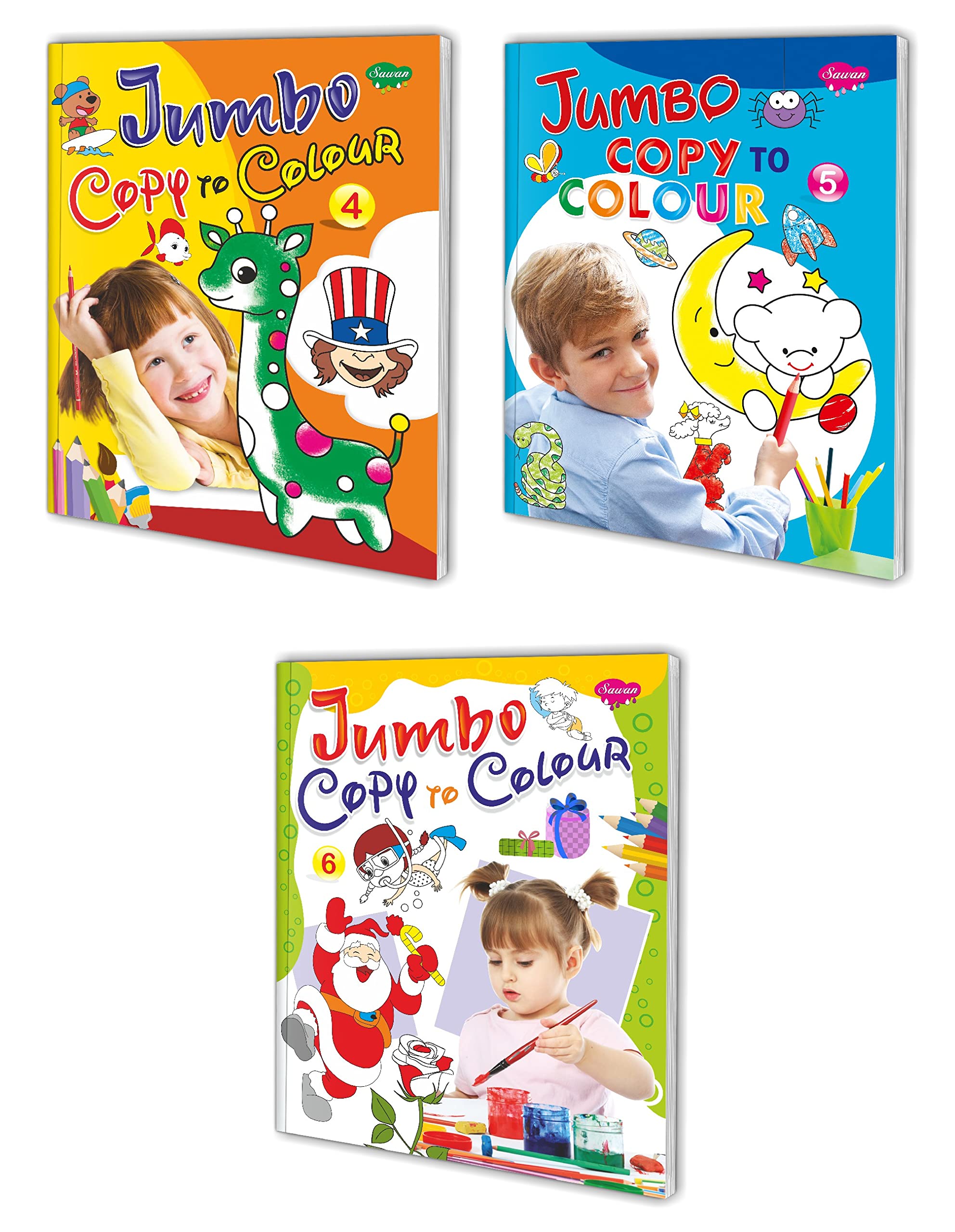 Sawan Set Of 3 Coloring Books (Jumbo Copy To Colour 4,5&6) [Perfect Paperback] Sawan