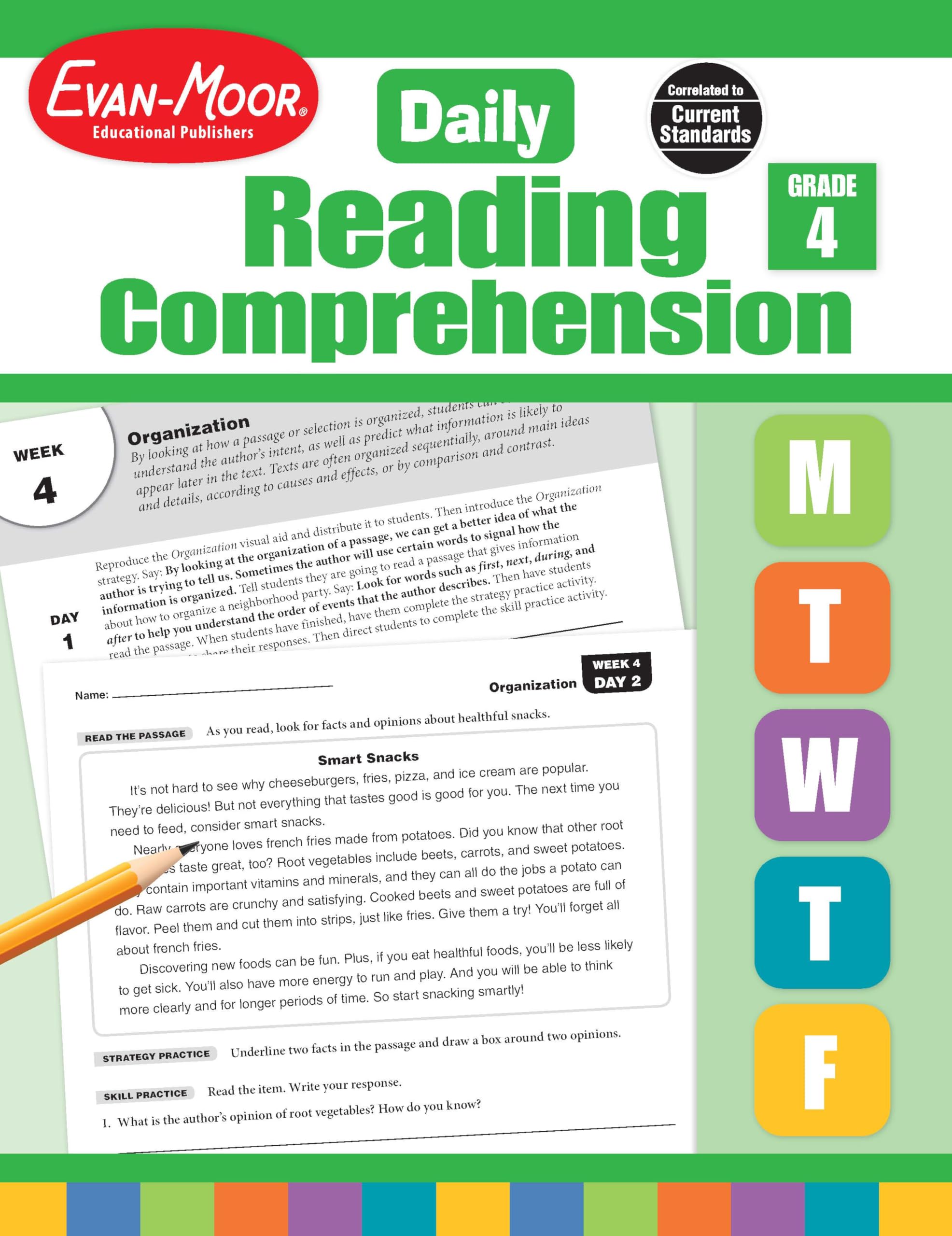 EvanMoor Daily Reading Comprehension, Grade 4  Homeschooling & Classroom Resource Workbook, Reproducible Worksheets, Teaching 