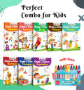 My First Copy to Colour  Alphabet, Animals, Birds, Flowers and more with 10 WAX CRAYONS : Preschool art and colouring bundle, D