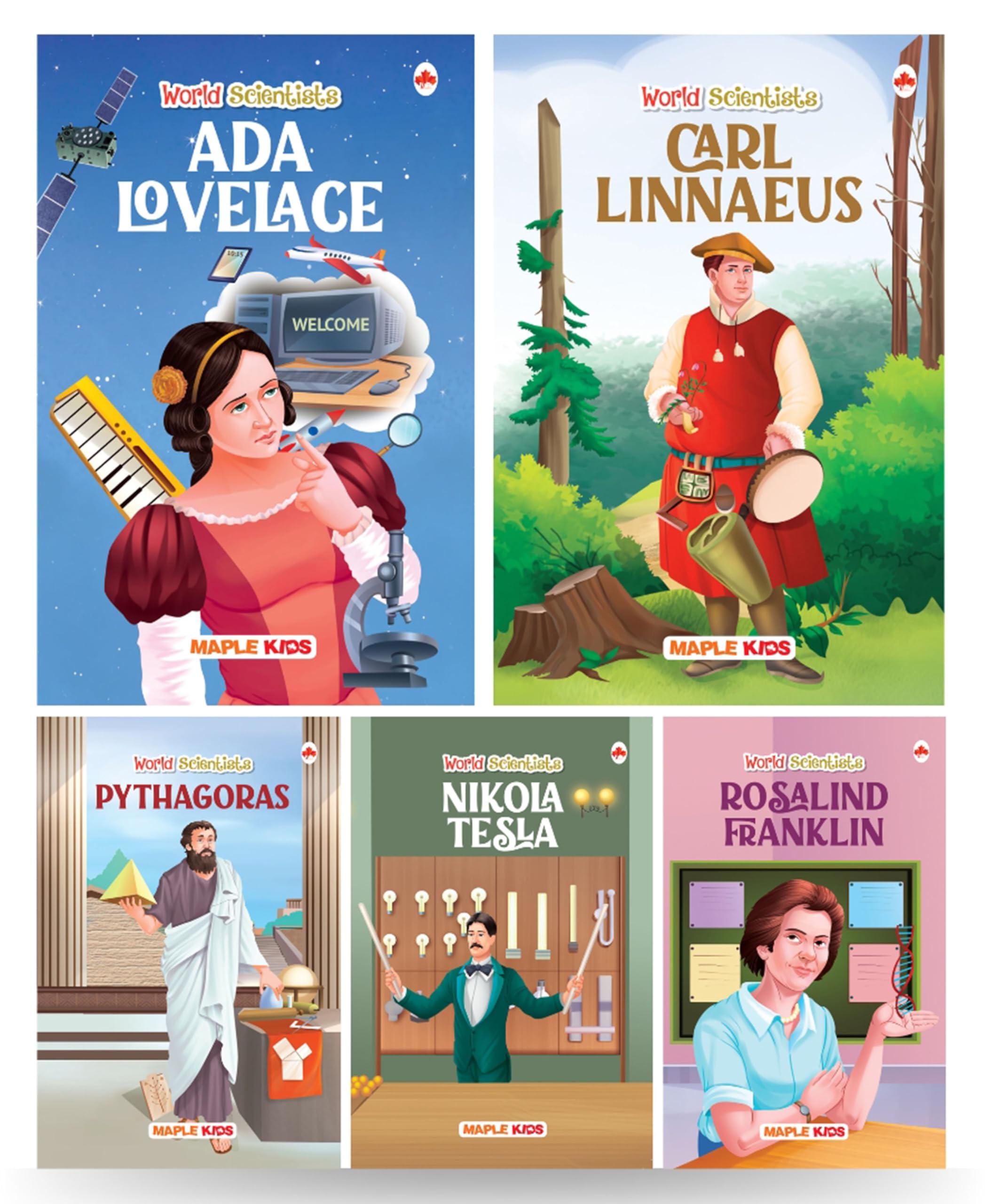 Story Books for Kids  World Scientists (Illustrated) (Set of 5 Books)  Rosalind Franklin, Pythagoras, Carl Linnaeus, Nikola Te