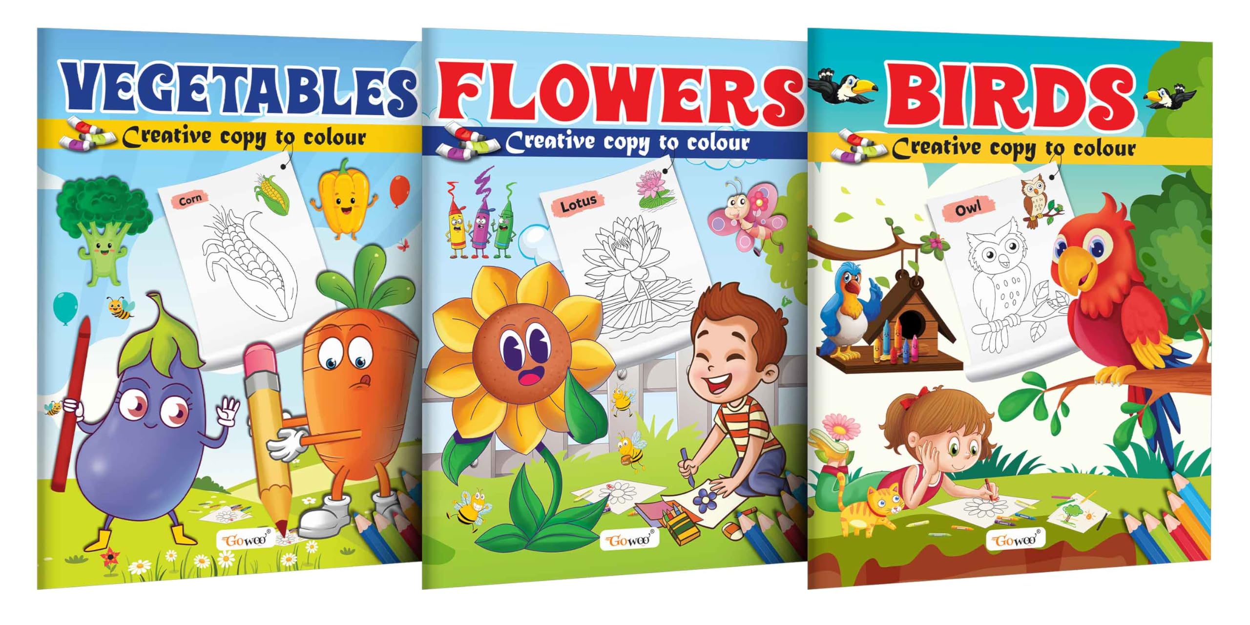 Vegetables, Flowers and Birds  Creative Copy to Colour book : Colouring Book for Children, Picture Coloring Book, Colour book f