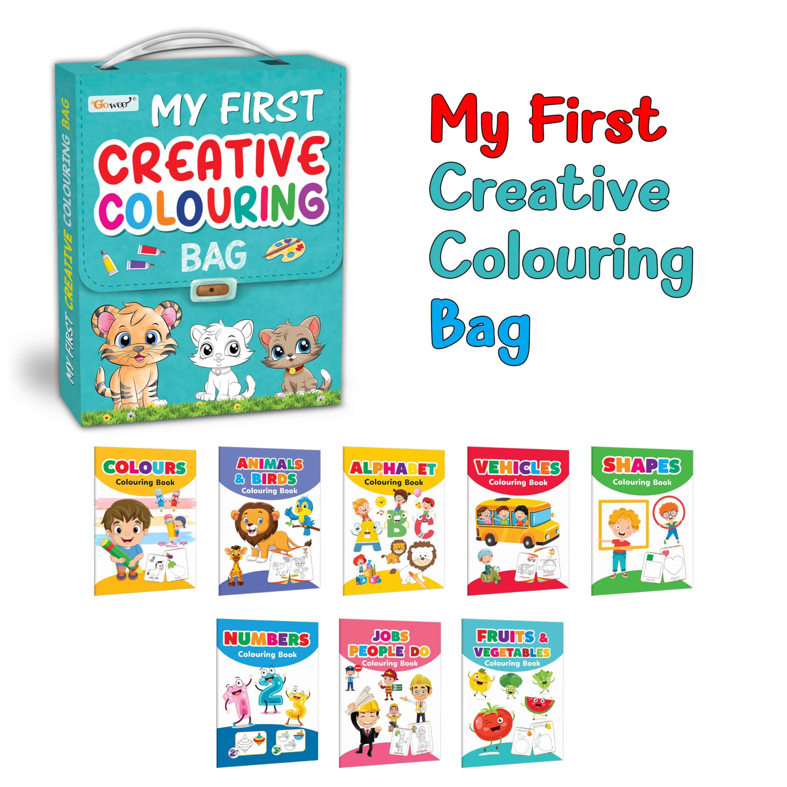 Childrens educational Colouring book collection : Kids First Library Bag, Colouring book for preschoolers, Educational pictu