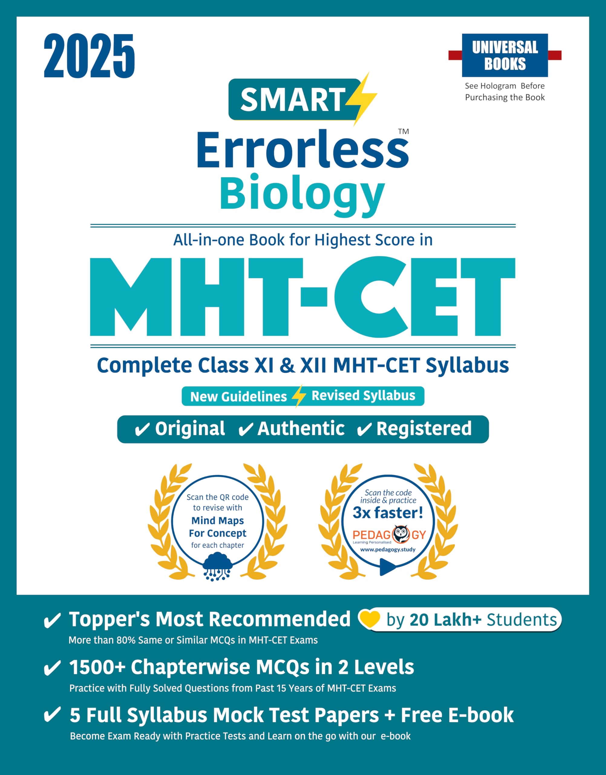 Universal Books Smart Errorless Biology MHT CET 2025 | Complete Class 11 & 12 Revised Syllabus | 1600+ Topicwise MCQs | Chapter