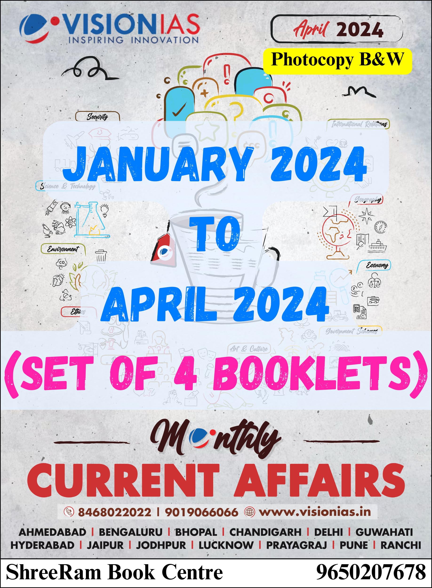 Vision IAS Monthly Magazine APRIL 2024 to JANUARY 2024 Current Affairs | Pack of 4 Booklets | English Medium | Latest Edition | 