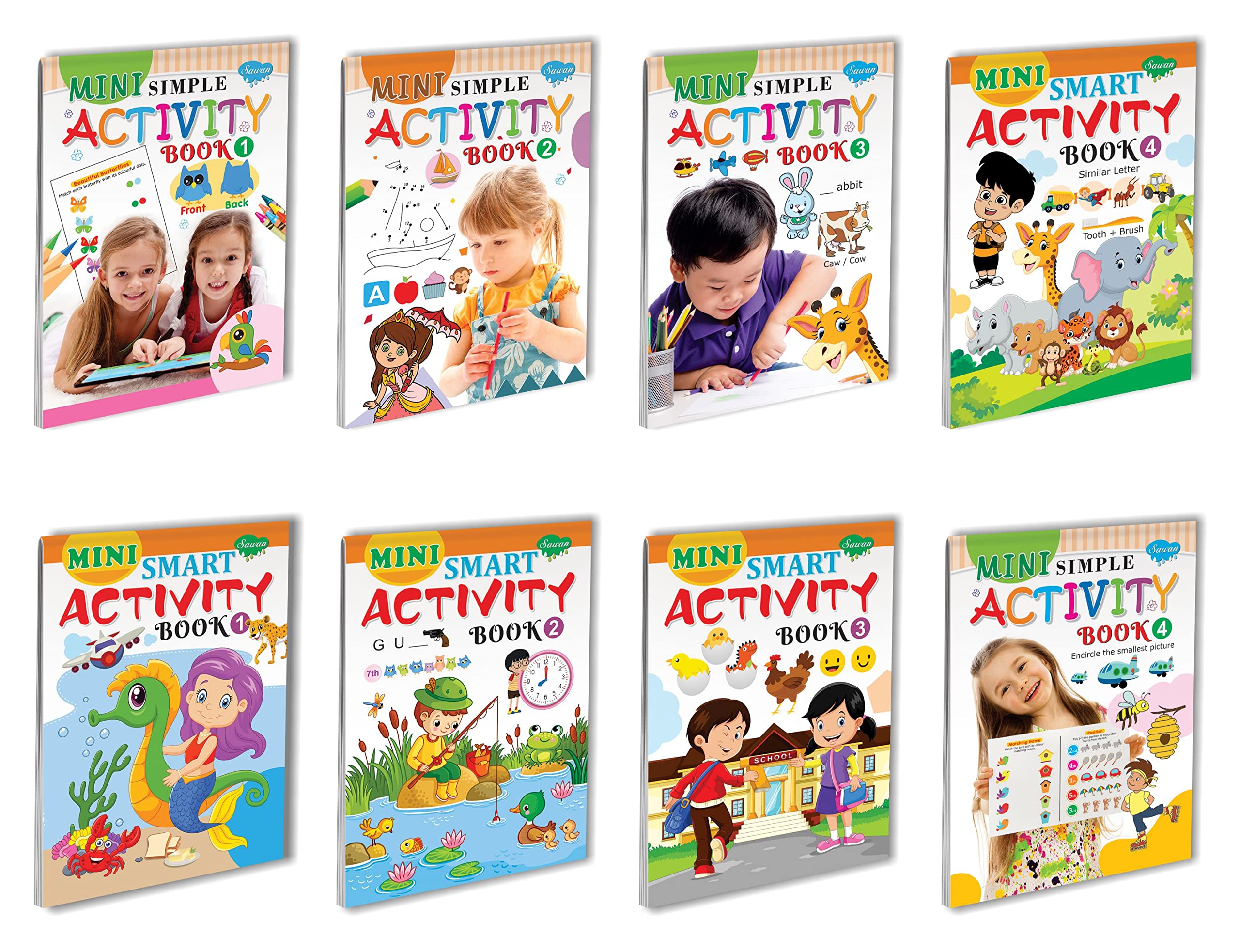 Mini Activity Books | Pack Of 8 Books | Mini Simple Activity 14 And Mini Smart Activity 14