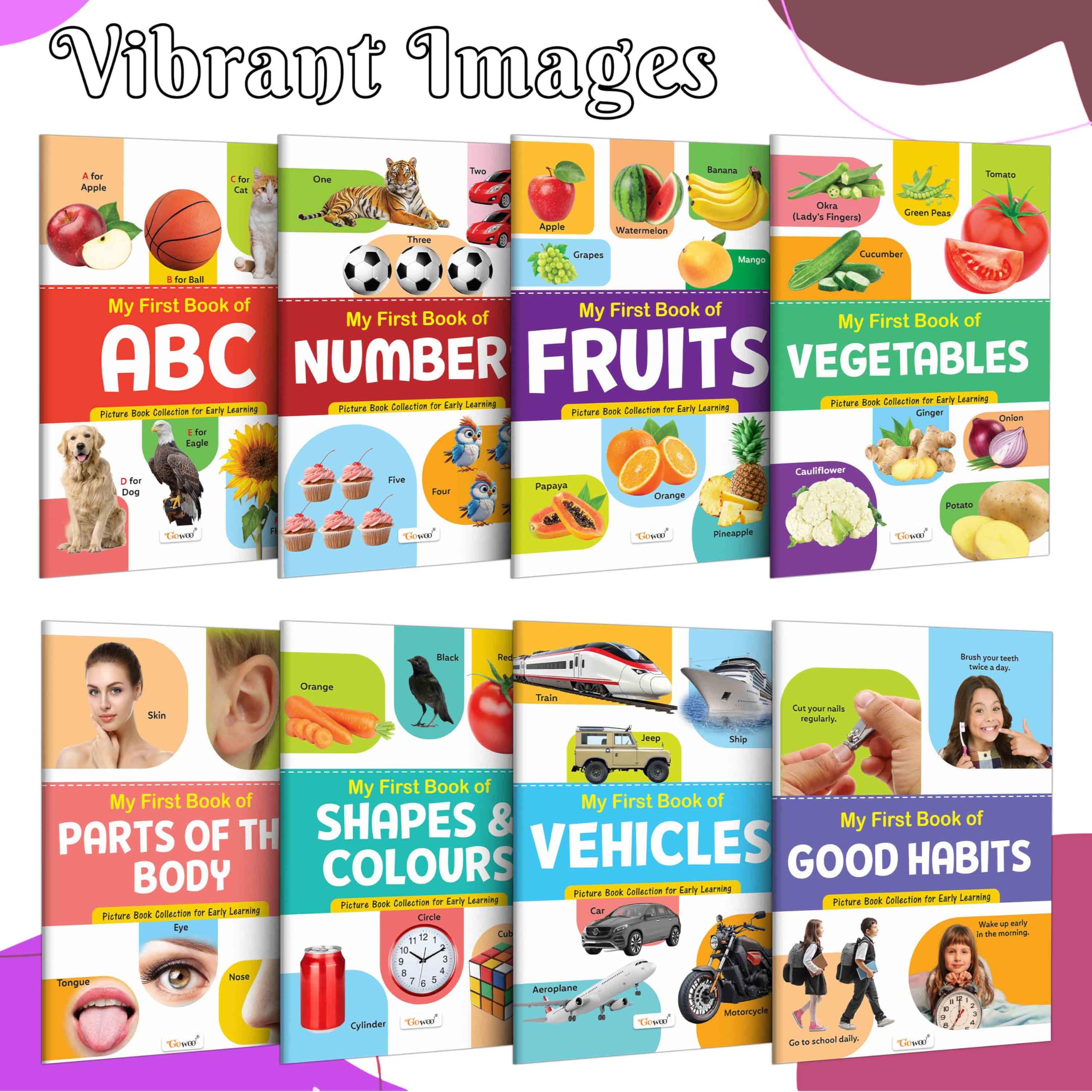 My First Picture Book Collection For Early Learning : With 8 Topics : ABC, Numbers, Fruits, Vegetables, Parts of the Body, Shape