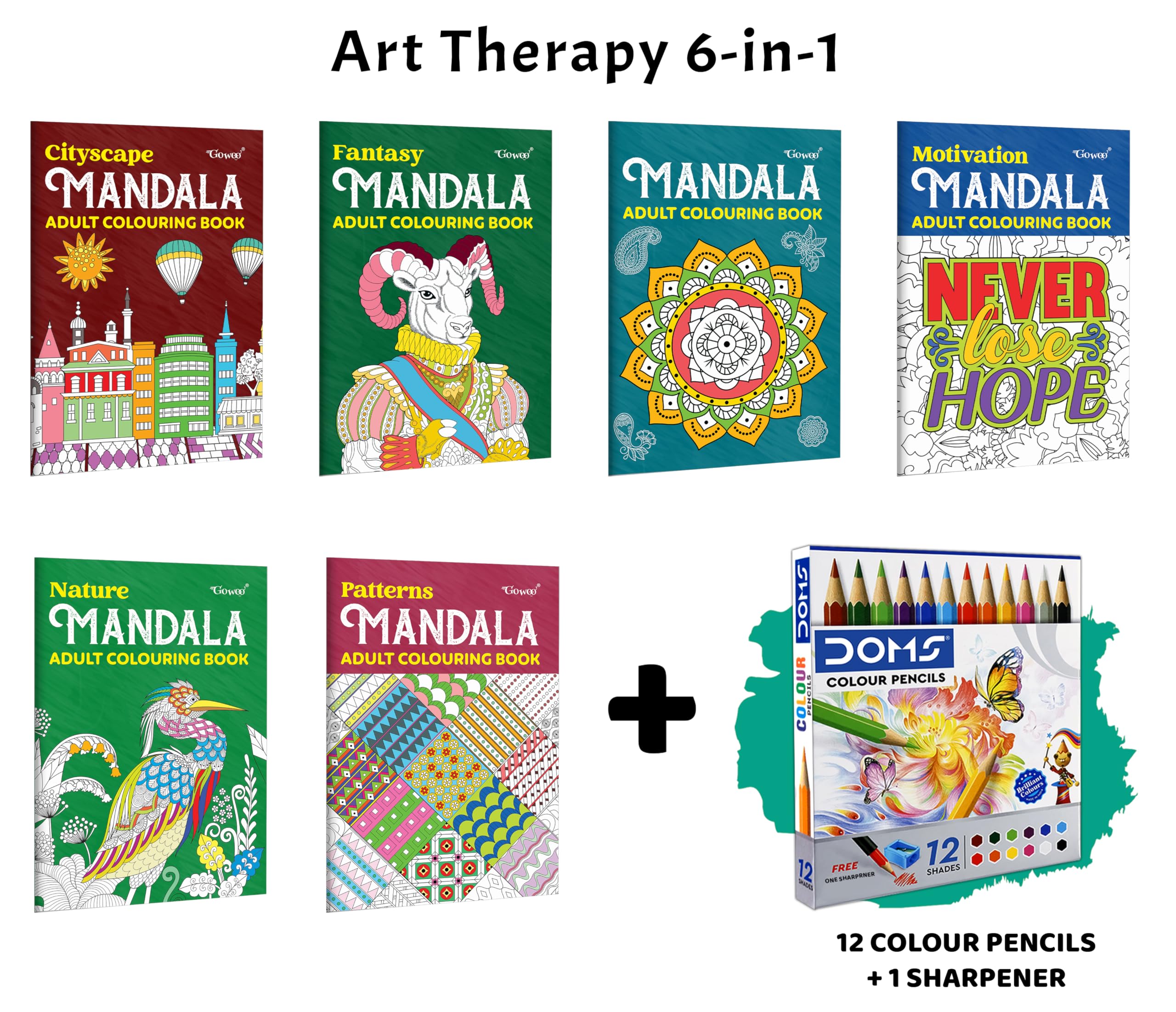 Cityscape, Fantasy, Mandala  Mandala Adult Colouring Book and more with 12 Colour Pencils + 1 Sharpener : immersive art series