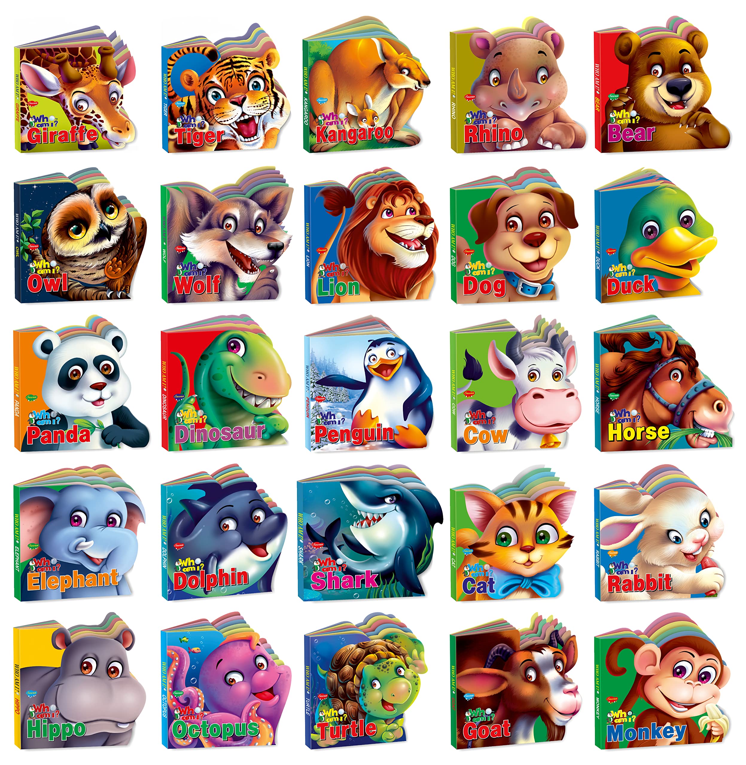 Complete Learing Animal Kingdom Of Sawan Cut Out Die Cut Shape Book | Gift Pack Of 25 Who Am I Board Books