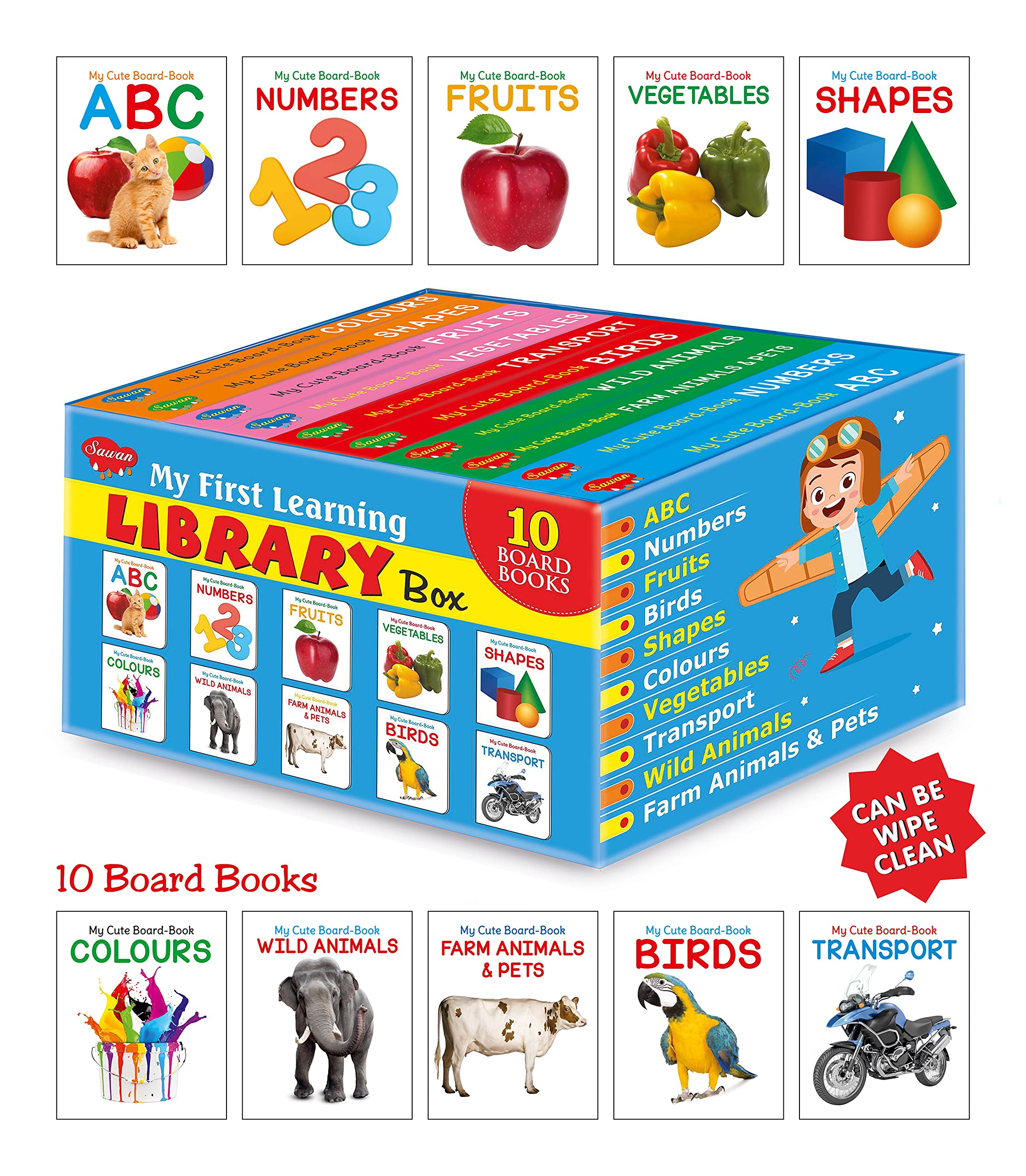 My First Picture Library Blue Box Of 10 Board Books (PreSchool Books) | Gift Set For Kids