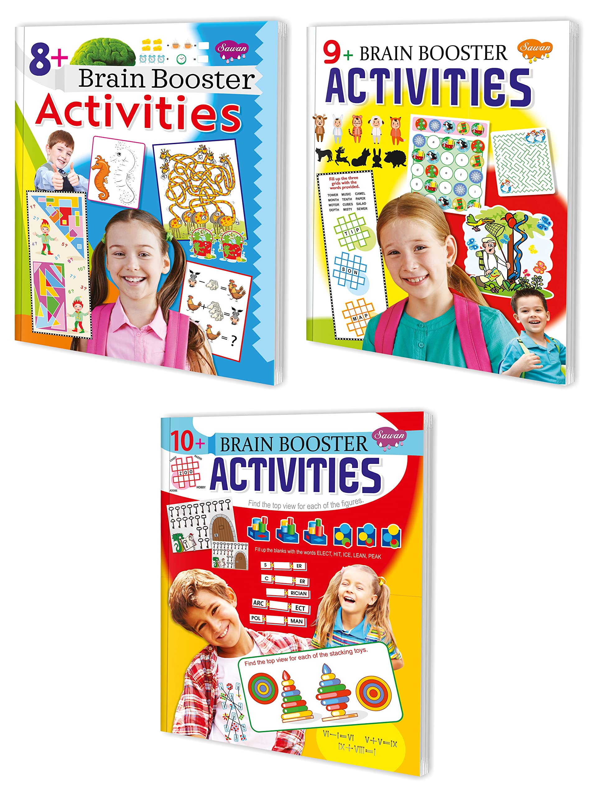 Set Of 3 Brain Booster Activity Books (8+, 9+, 10+ Brain Booster Activity Books) [Perfect Paperback] Sawan