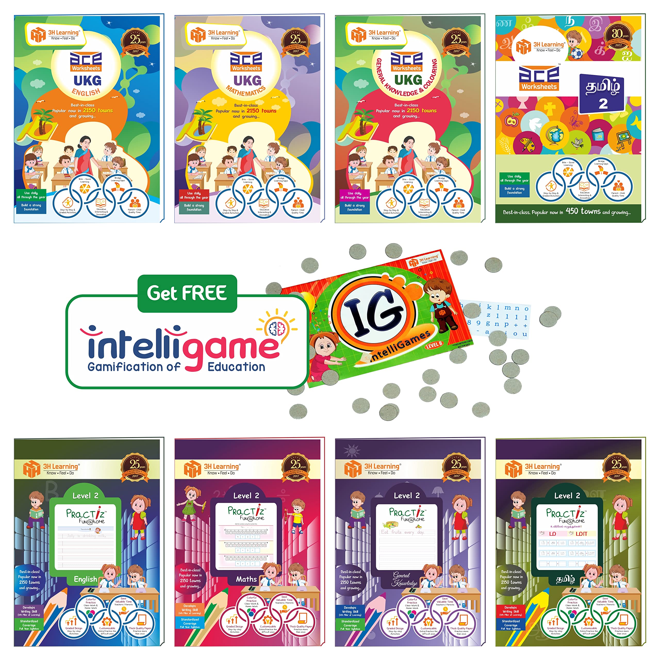 Ukg Kids 736 Pages 8 Books Interactive Worksheets & Copy Pattern Writing Practice All In One Kit English Maths Gk / Evs Tamil Ea
