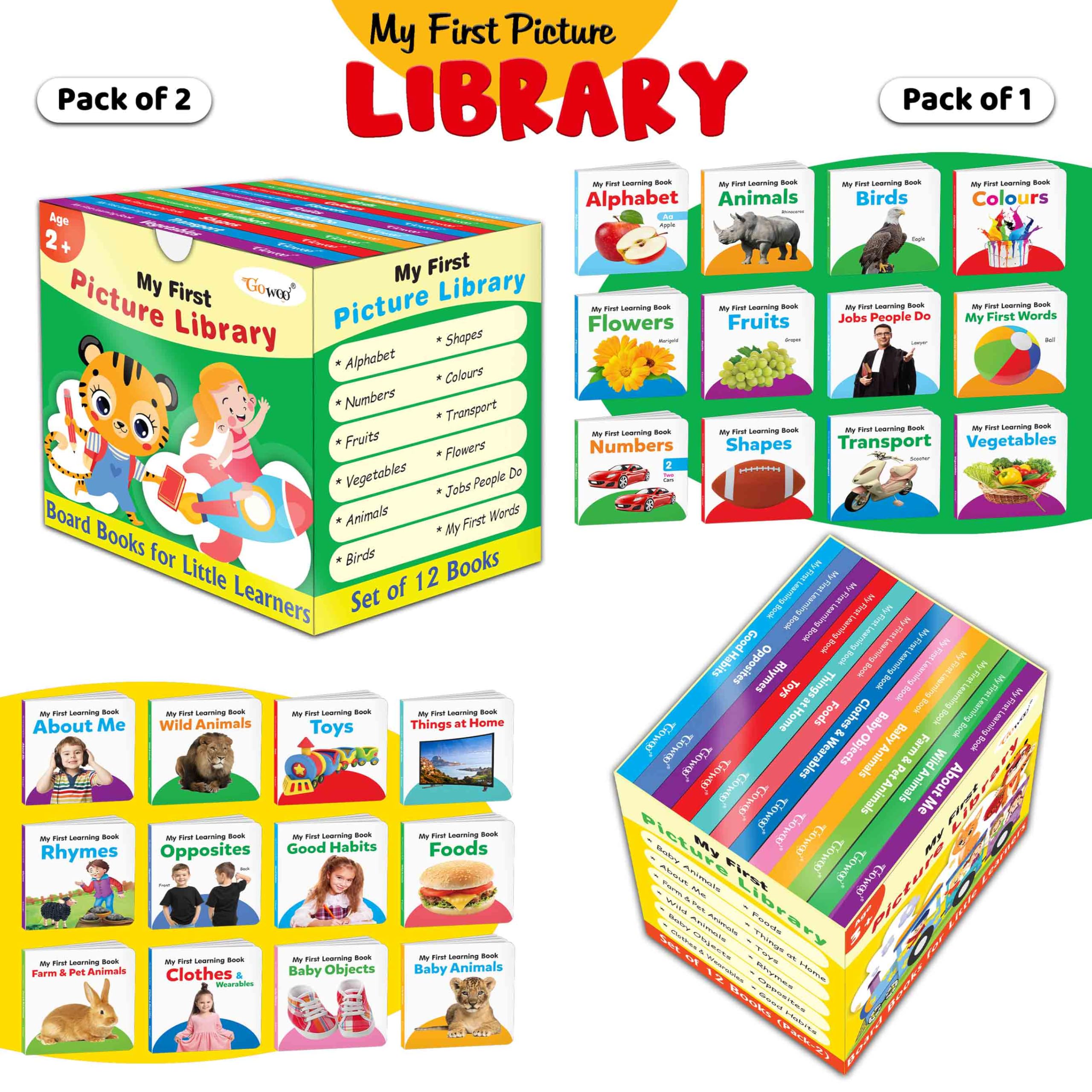 My first picture library box (Green and Yellow Edition) : Educational picture books for toddlers, NonTearable, Dust free, Water