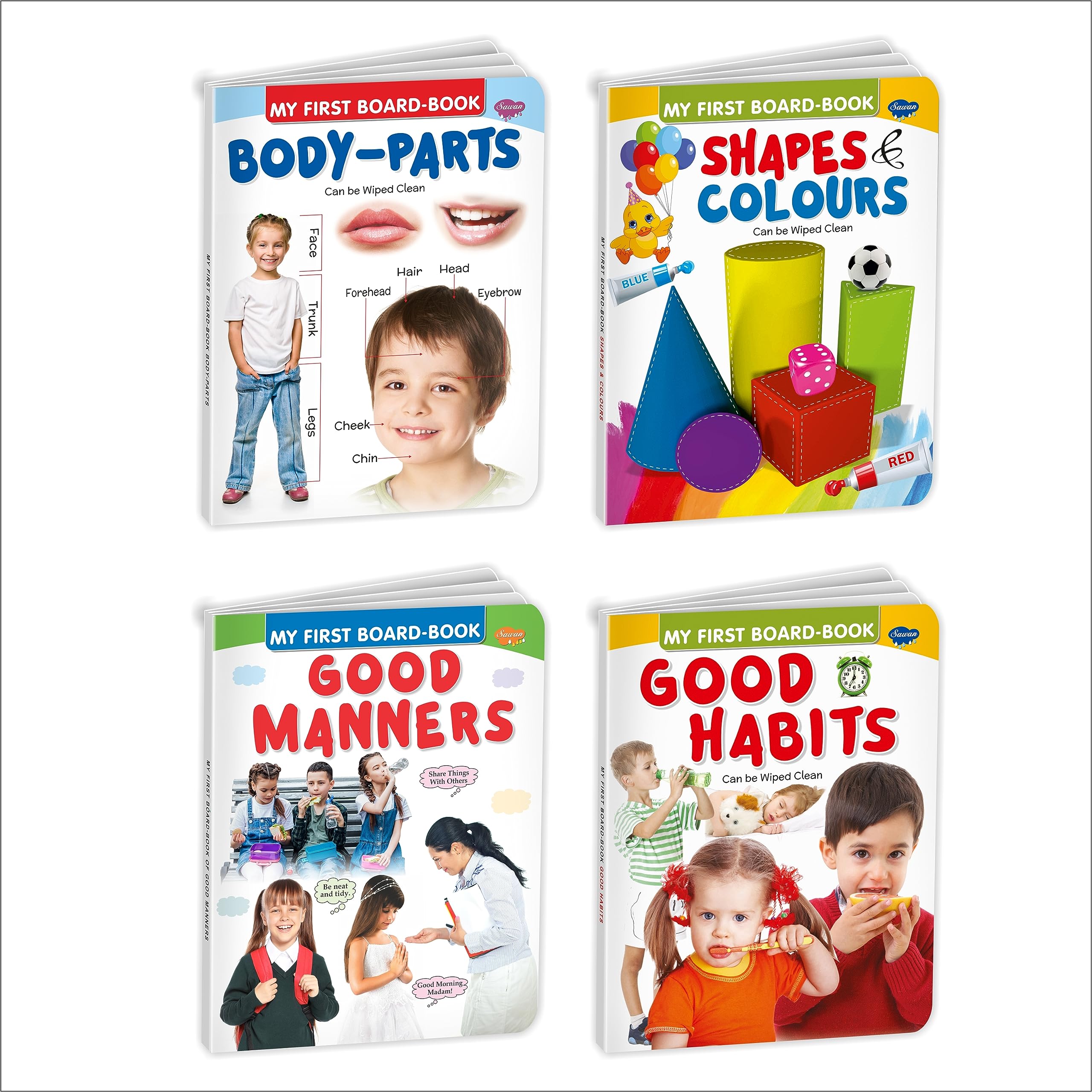 Sawan My First Board Books Body Parts, Shapes & Colours, Good Manners, Good Habits | Pack Of 4 Books