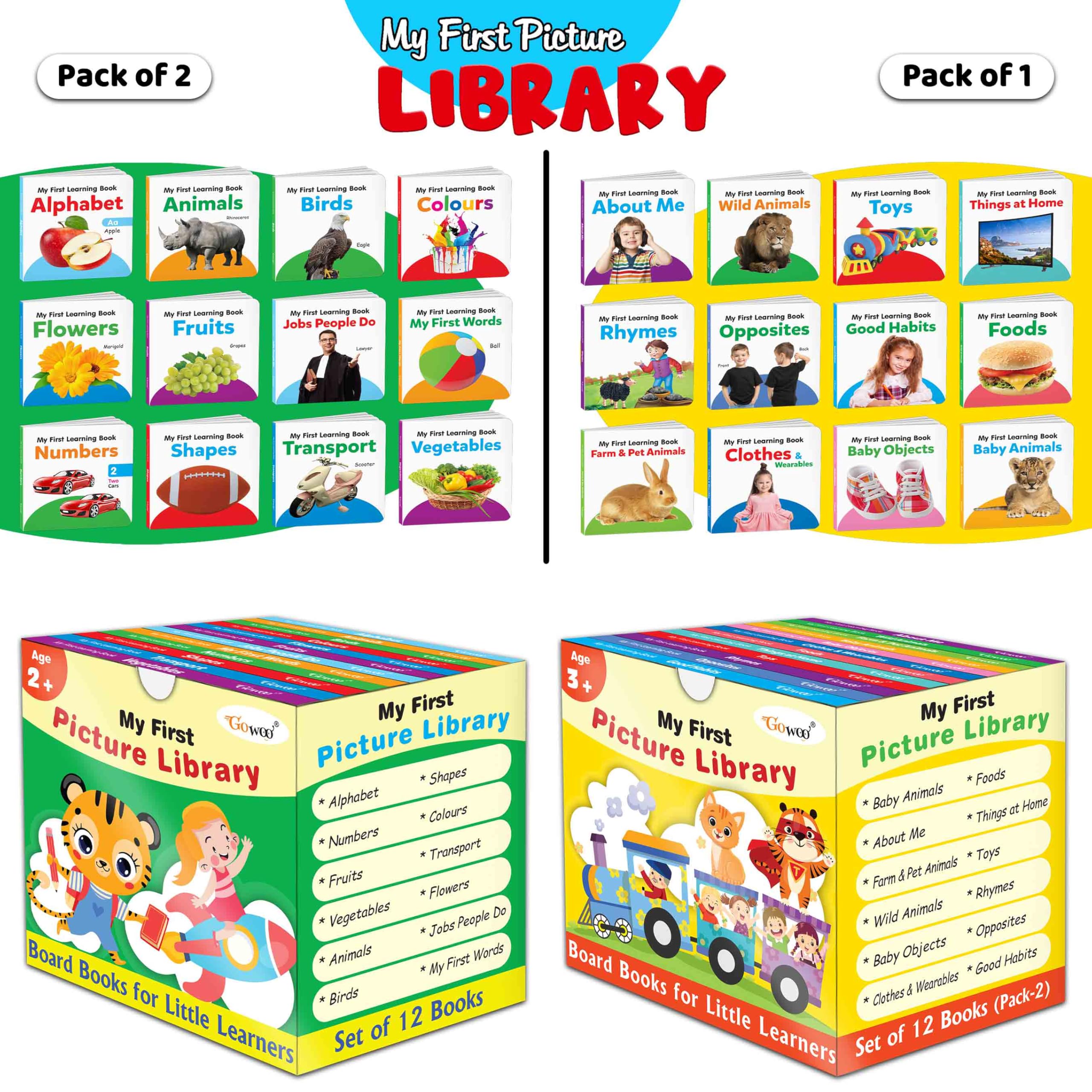 My first learning library box (Green and Yellow Edition) : Kids first little library, Board book for kids, Early learning books,