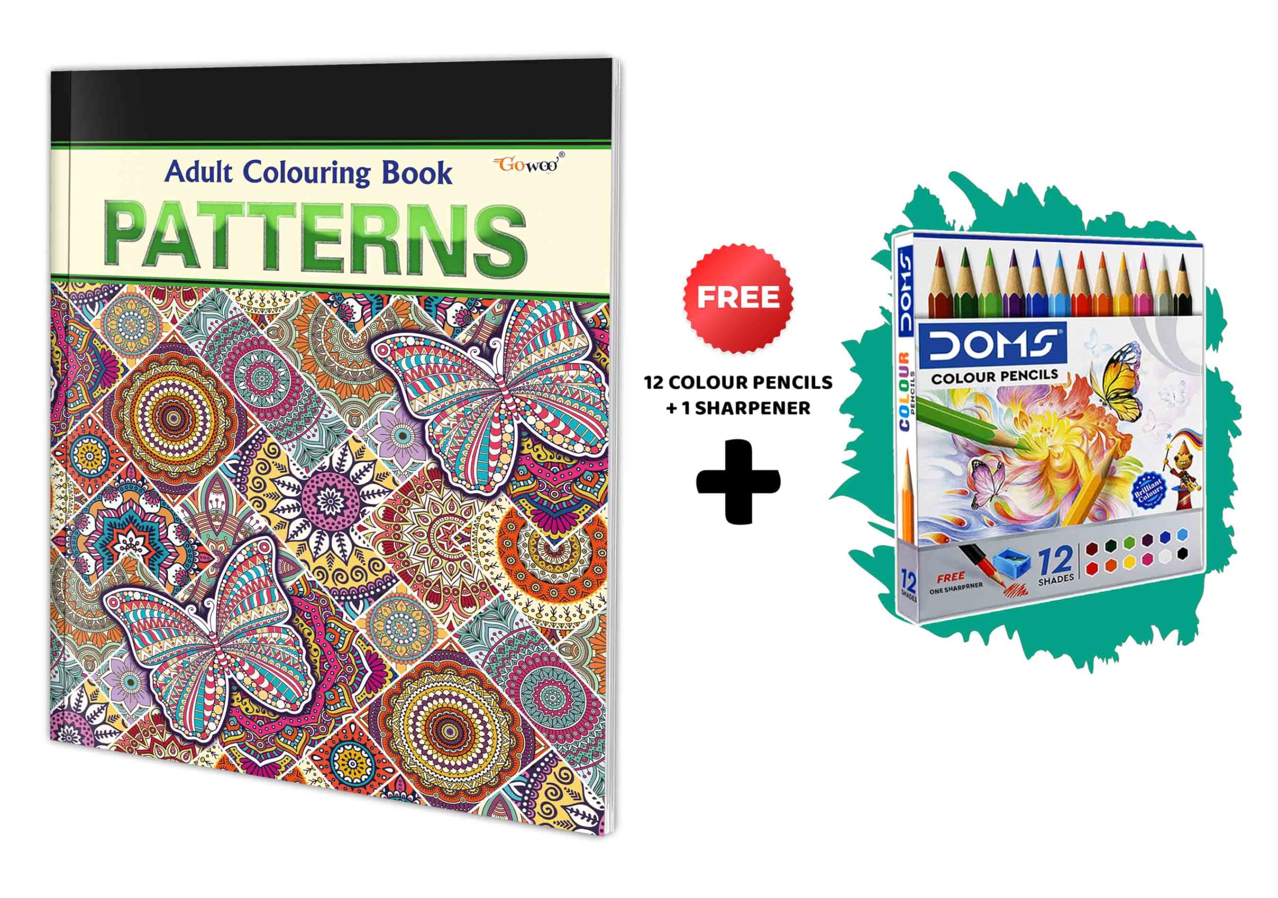 Patterns  Adult Colouring Book with 12 Colour Pencils + 1 Sharpner : Creative Coloring for Adults, Mindful Coloring Art, Colori