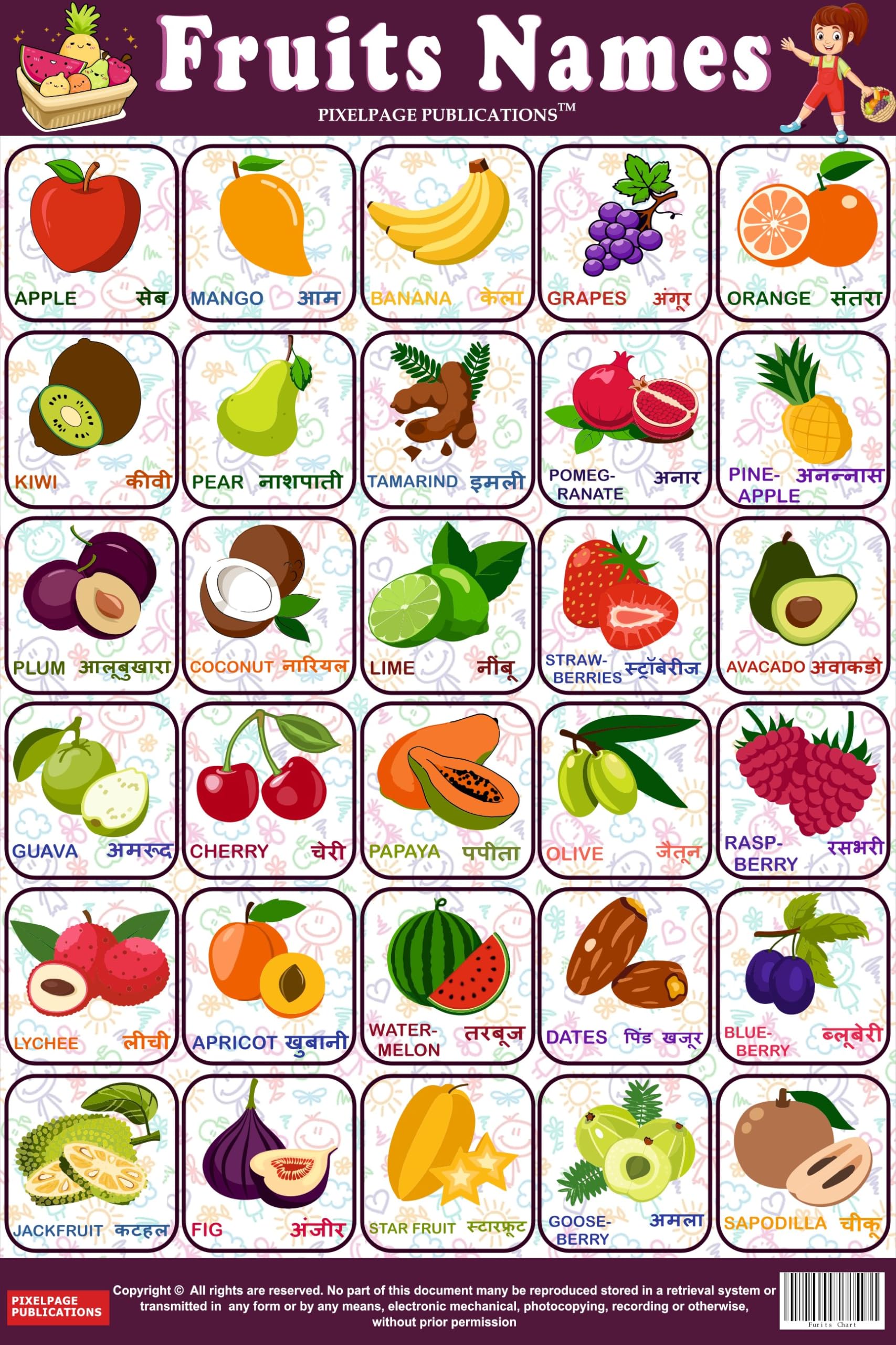 Fruits Chart for kids :An Educational Fun learning chart poster for Kids| Early Learning Educational Chart For Kids | 18 x 23 In