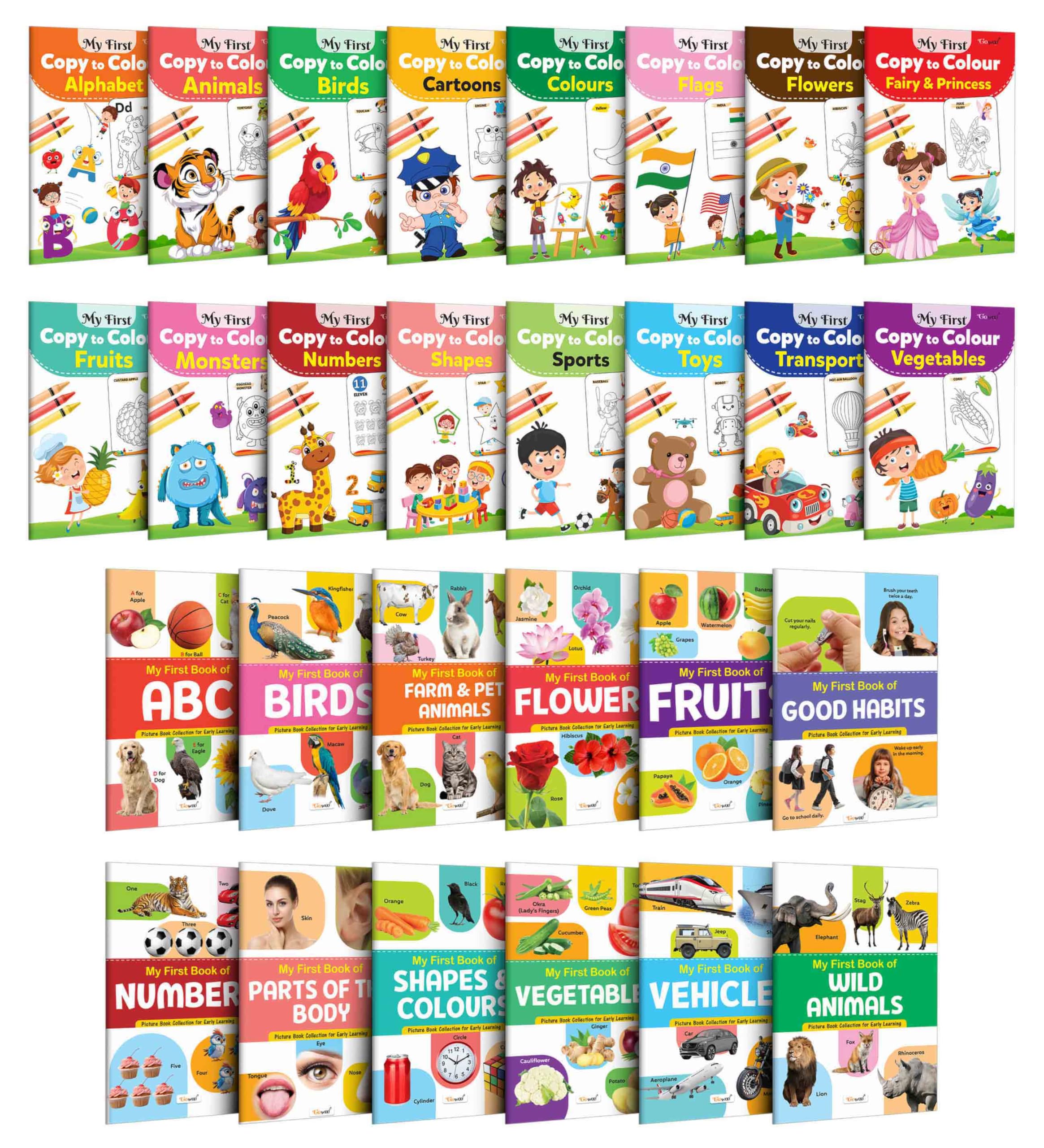 Collection of 28 Colouring and Learning books : My First Book of ABC, Numbers & more and My First Copy to Colour  Alphabet, Ani