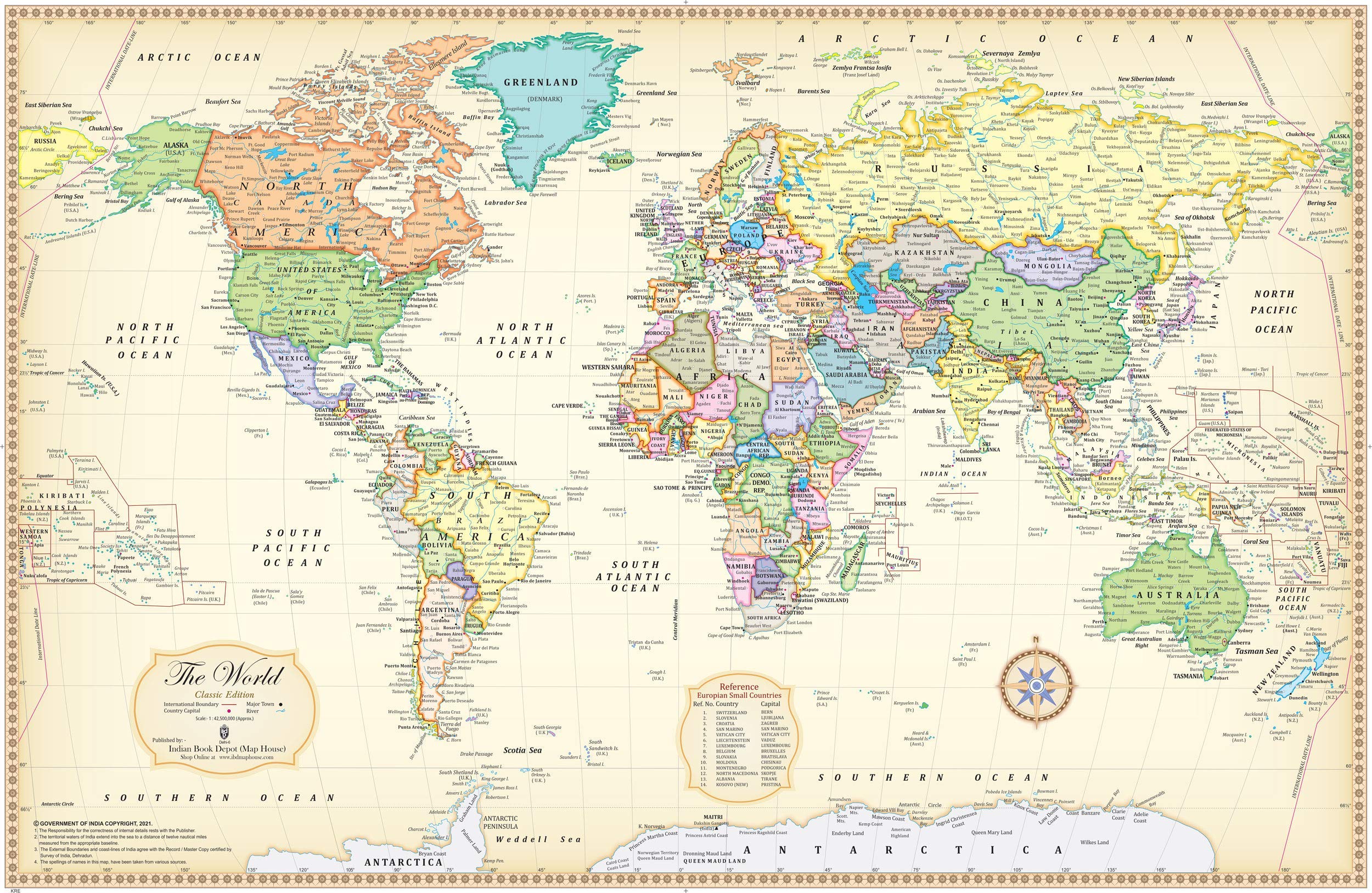The World Map  Classic Edition With Single Side Hybrid Uv Lamination Without Frame | Size 50 X 75 Cms | English