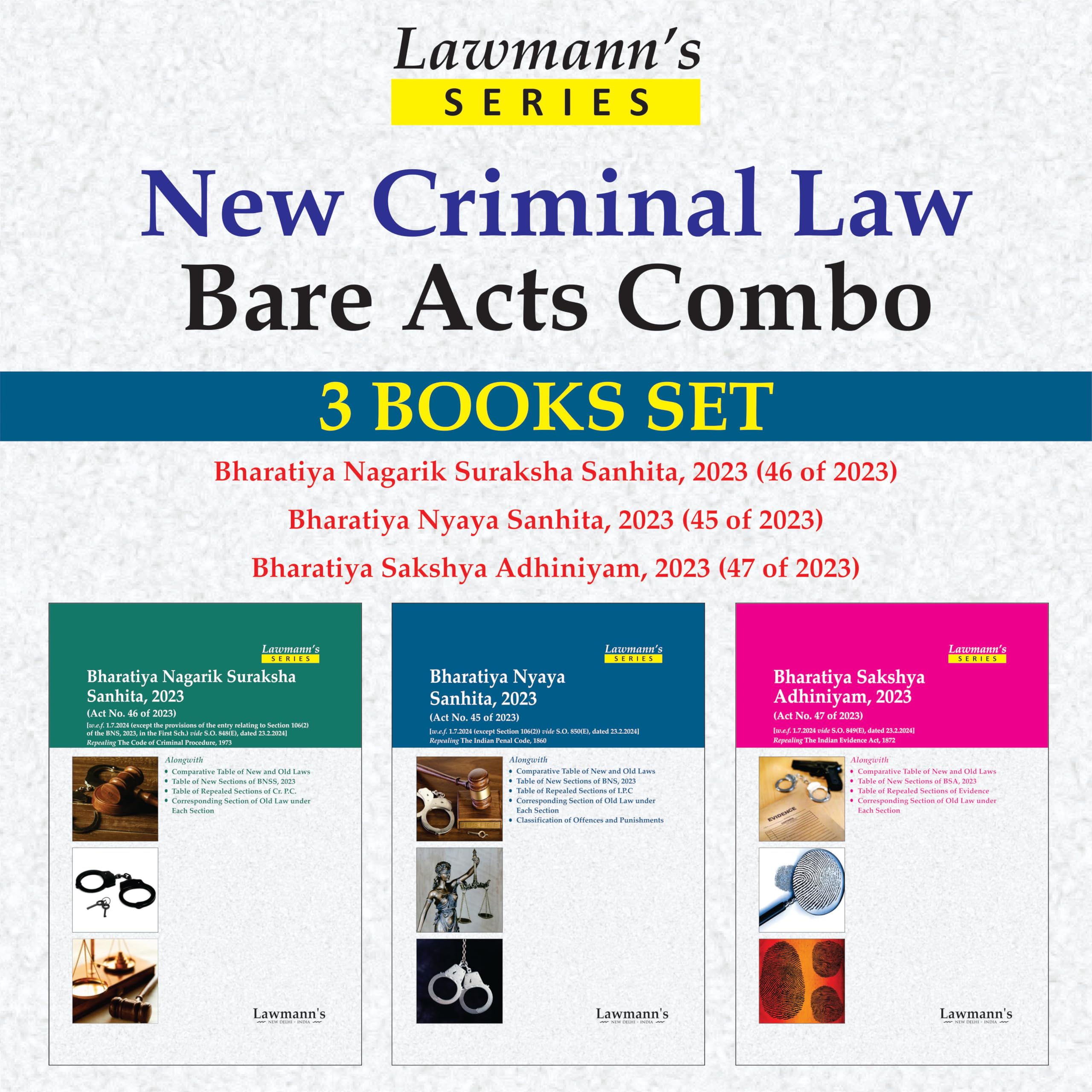 Lawmanns New Criminal Laws Bare Act Combo | 3 Books Set | Bharatiya Nagarik Suraksha Sanhita BNSS | Bharatiya Nyaya Sanhita BN