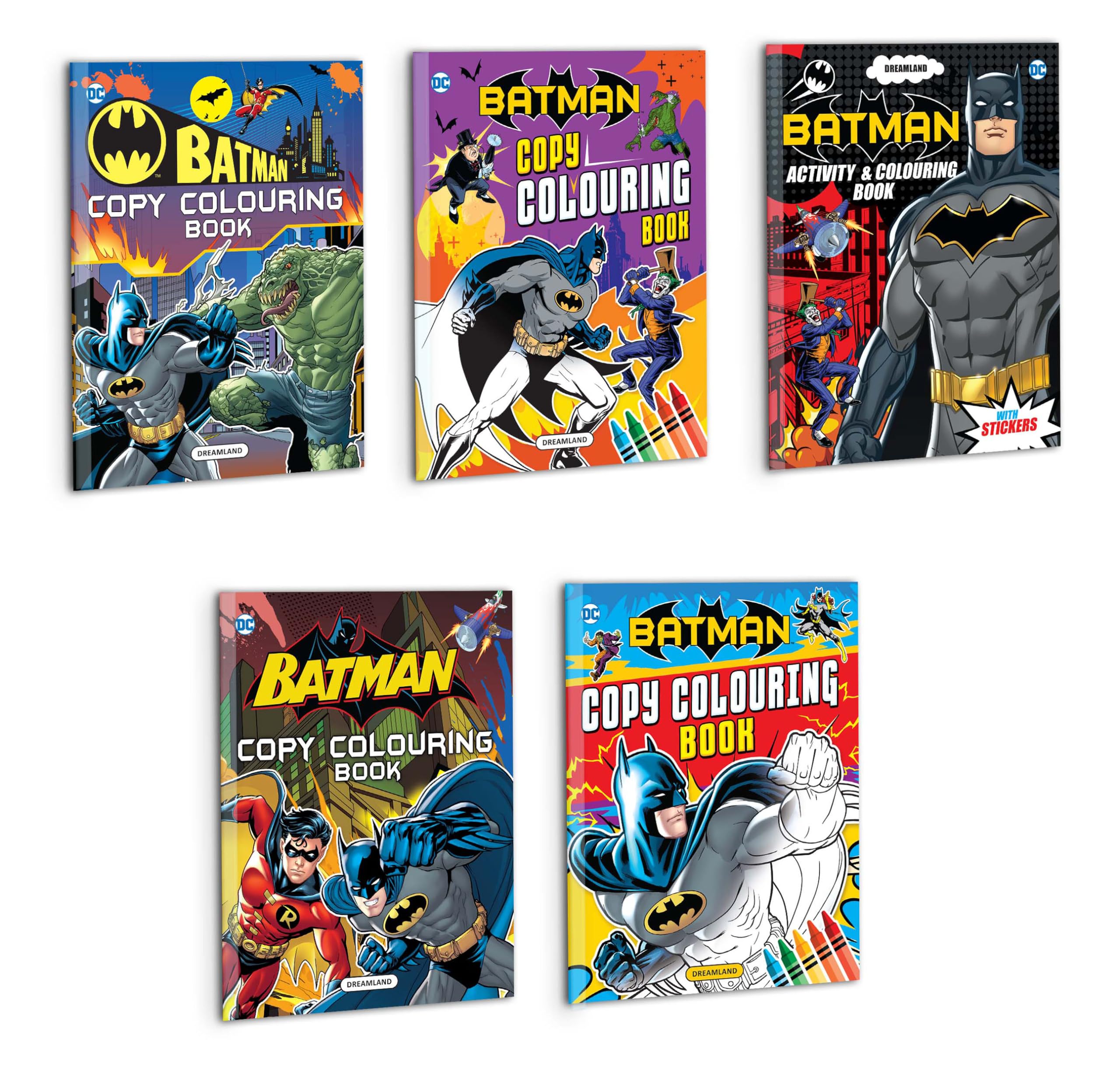 Batman Copy Colouring And Activity Books Pack With Stickers For Kids Ages 28  Set Of 5 Fun Superhero Books With Colouring, Puz