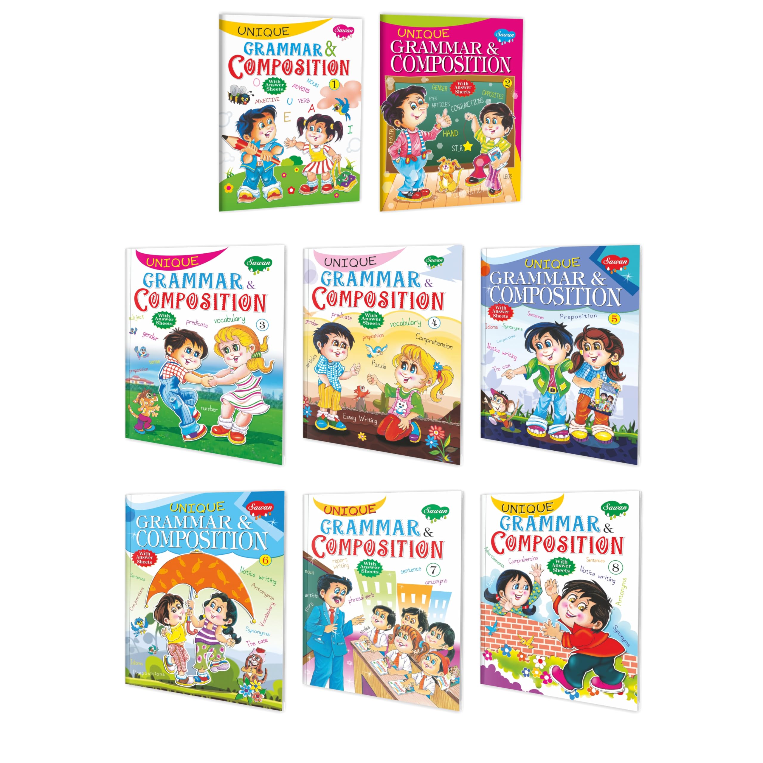 Unique Grammar & Composition Complete Combo | Pack Of 8 Educational Books