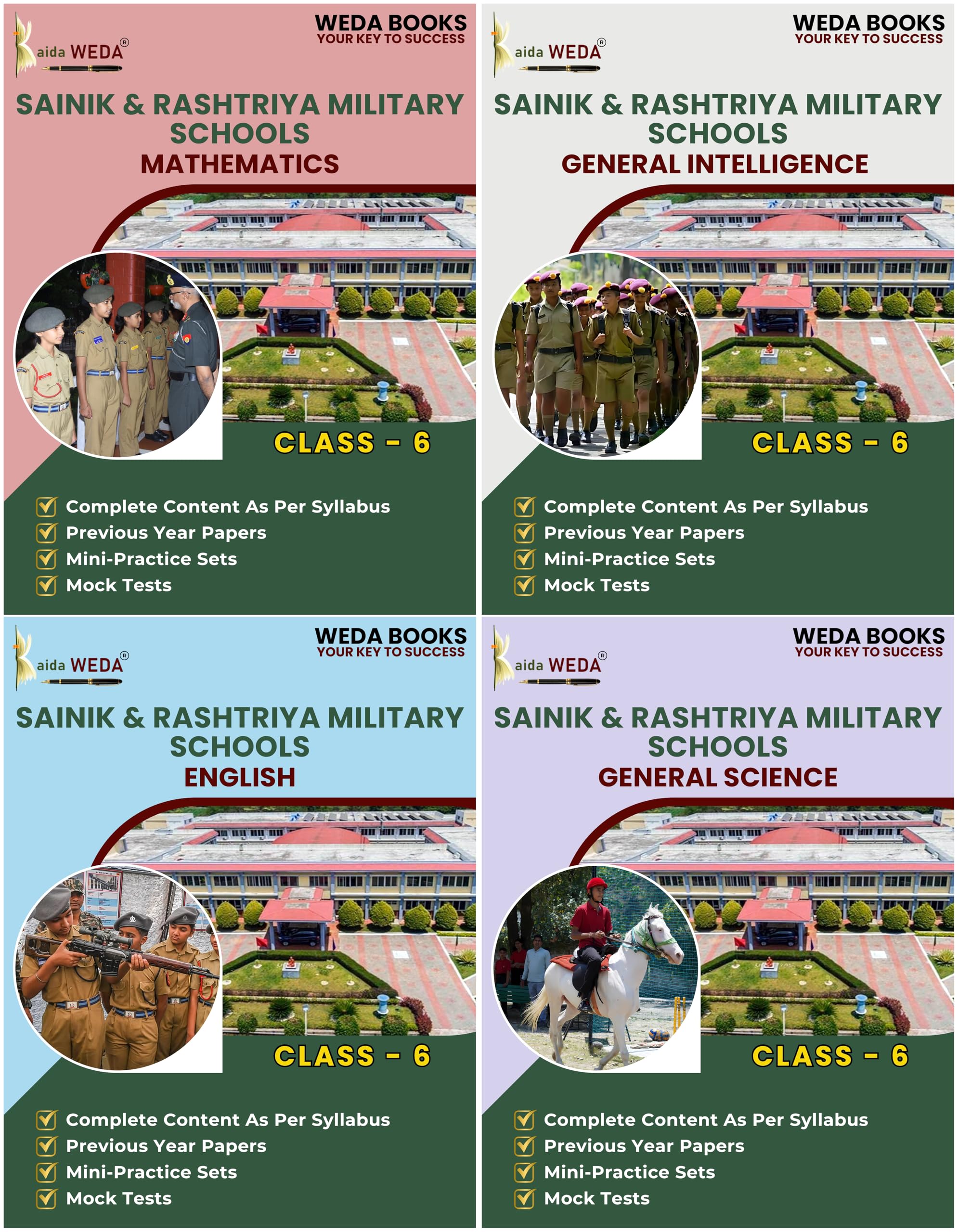 WEDAs Comprehensive Pack of 4 Books for Class 6th Sainik and Rashtriya Military Schools (Mathematics, English, General Intelli