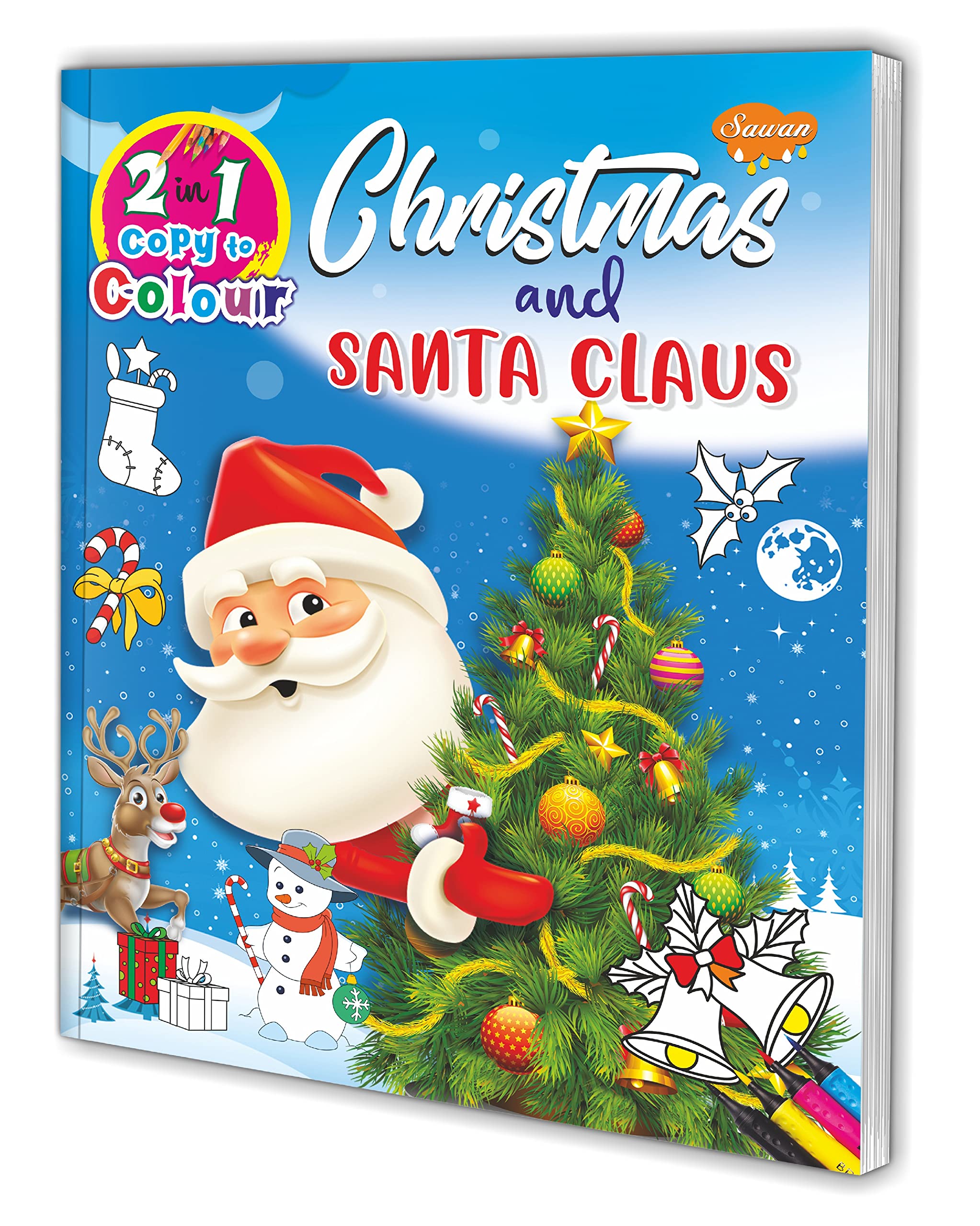 2 In 1 Copy To Colour Santa And Christmas Colouring Book [Paperback] Sawan