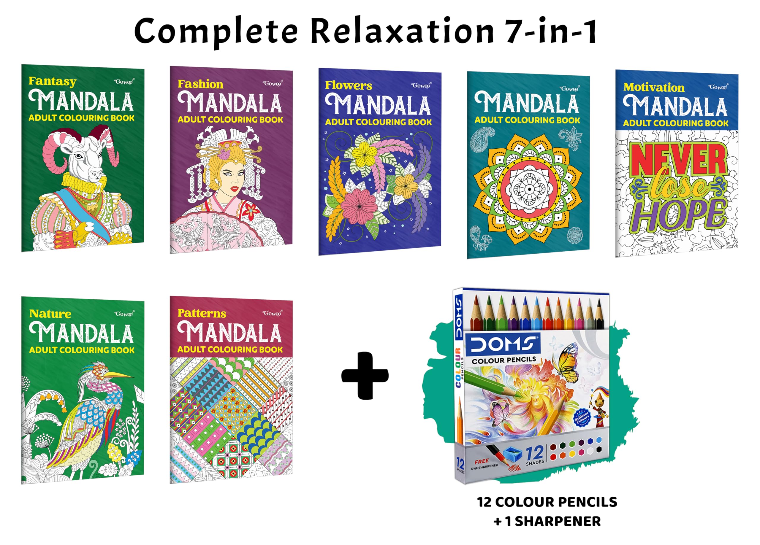 Fantasy, Fashion, Flower  Mandala Adult Colouring Book and more with 12 Colour Pencils + 1 Sharpener : colourful mandala colle
