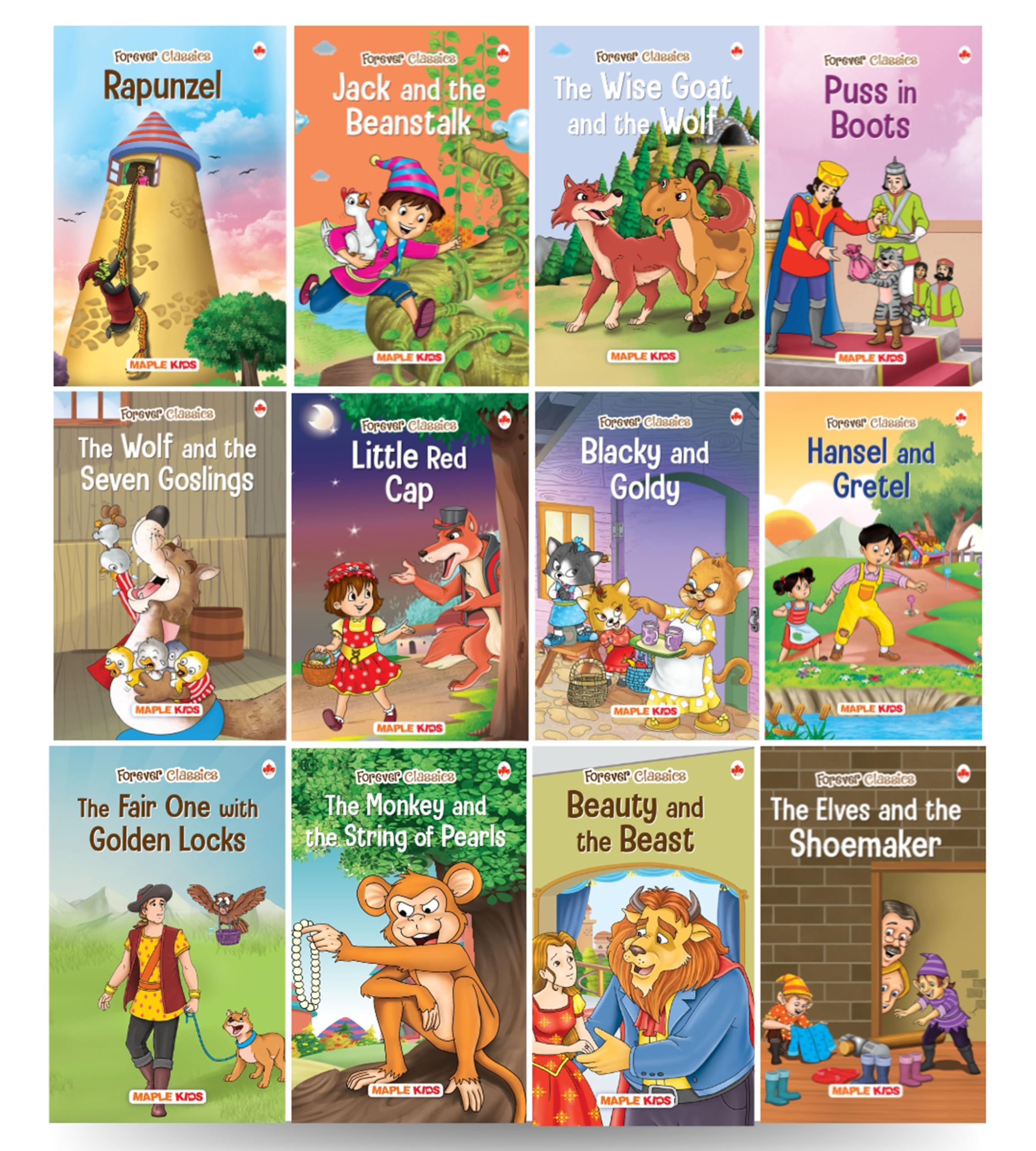 Story Books for Little Kids  Fairy Tales (Illustrated) (Set of 12 Books)  Rapunzel, Puss in Boots, Little Red Cap, Blacky and 