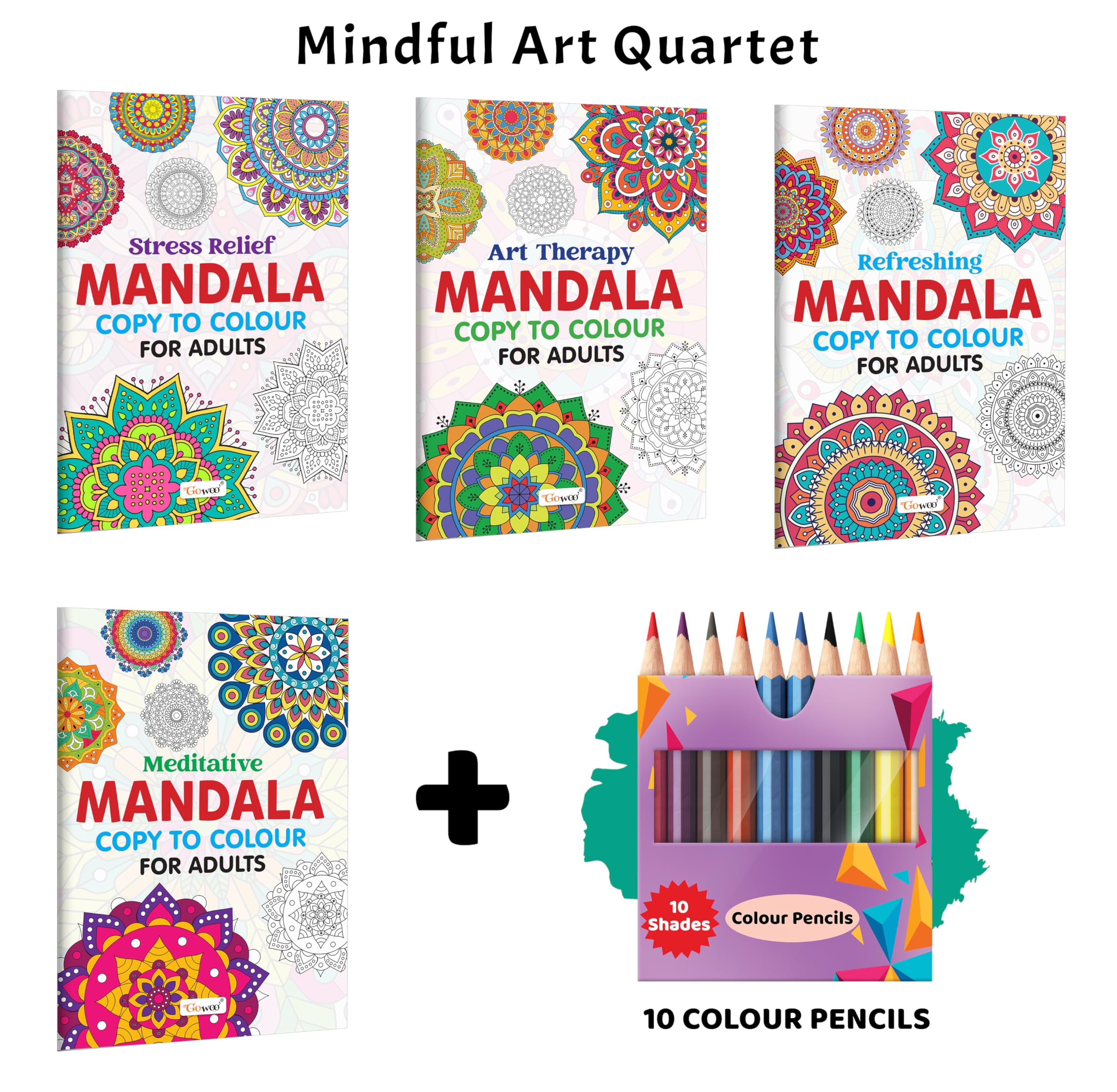 Stress Relief, Art Therapy, Refreshing  Mandala Copy to Colour for Adults and more with 10 Colour Pencils : peaceful mandala p