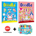Doodle Colouring for kids  Blue and Pink Edition with 10 Wax Crayons : Coloring for young kids, Creative Coloring book, Fun Lea