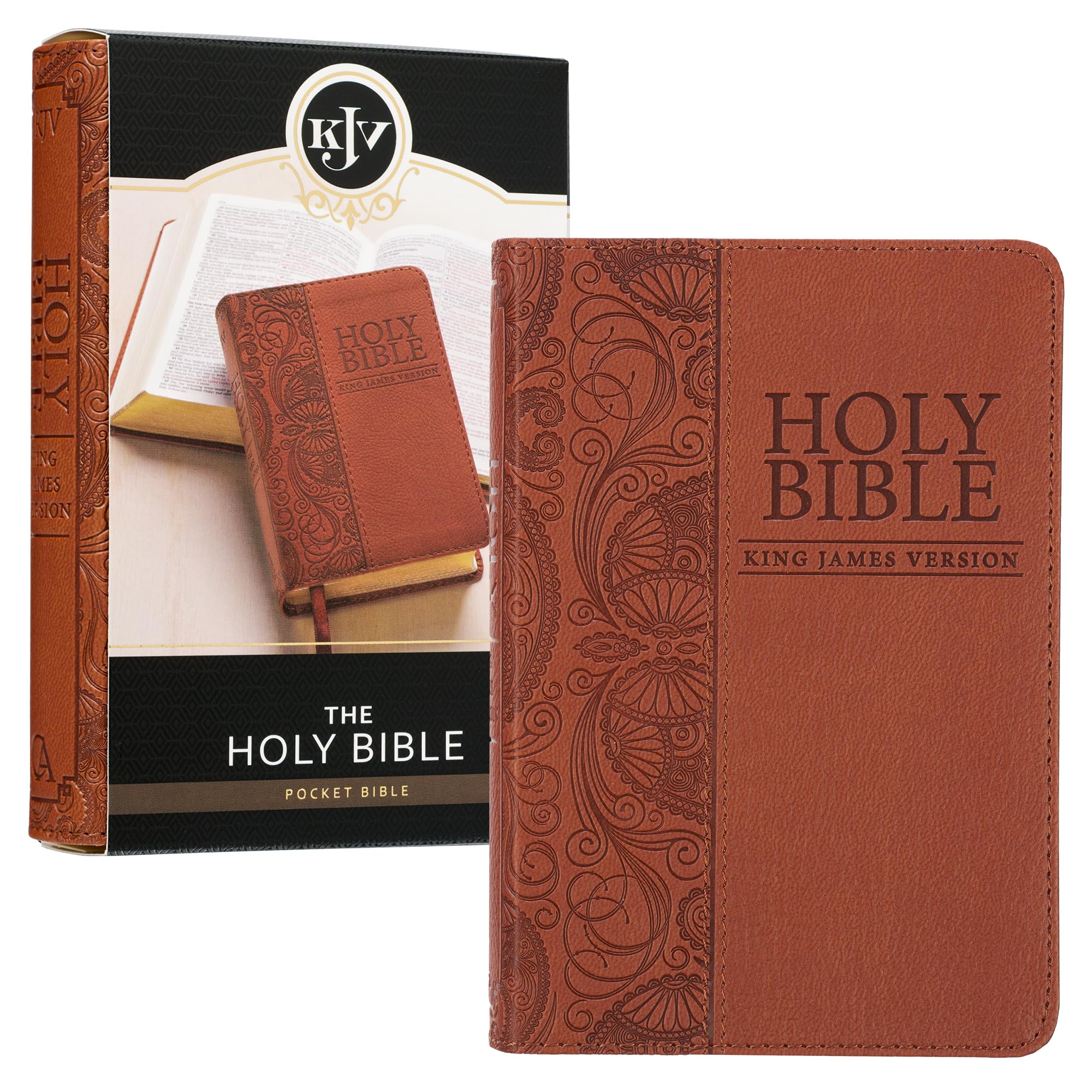 KJV Holy Bible, Mini Pocket Size, Faux Leather Red Letter Edition  Ribbon Marker, King James Version, Toffee Brown (KJV Pocket 