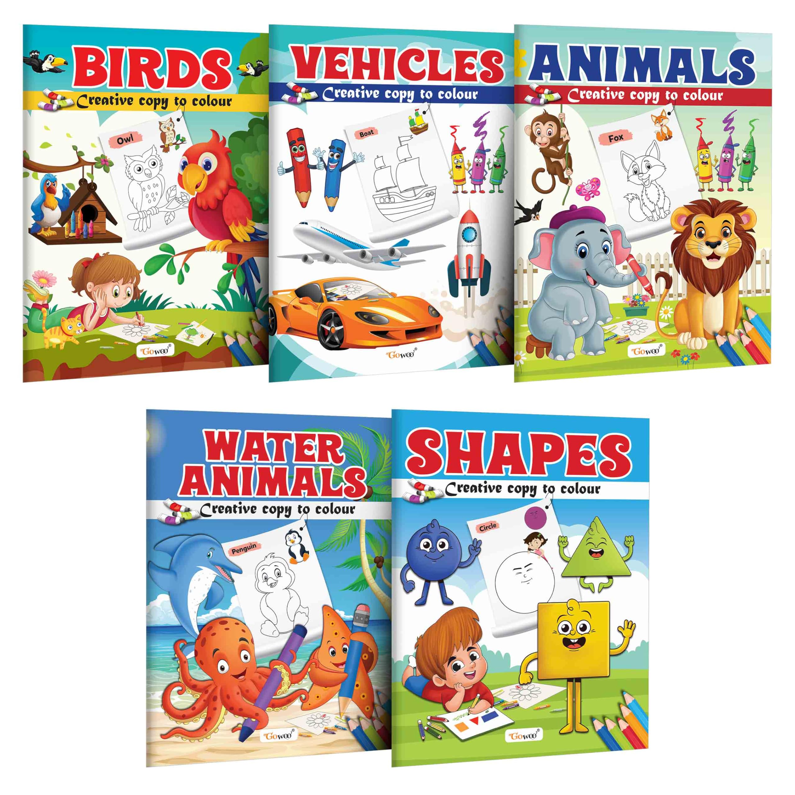 Birds, Vehicle, Animals, Water Animals and Shapes  Creative Copy to Colour book : Early Learning Coloring Book, Copy Color Book