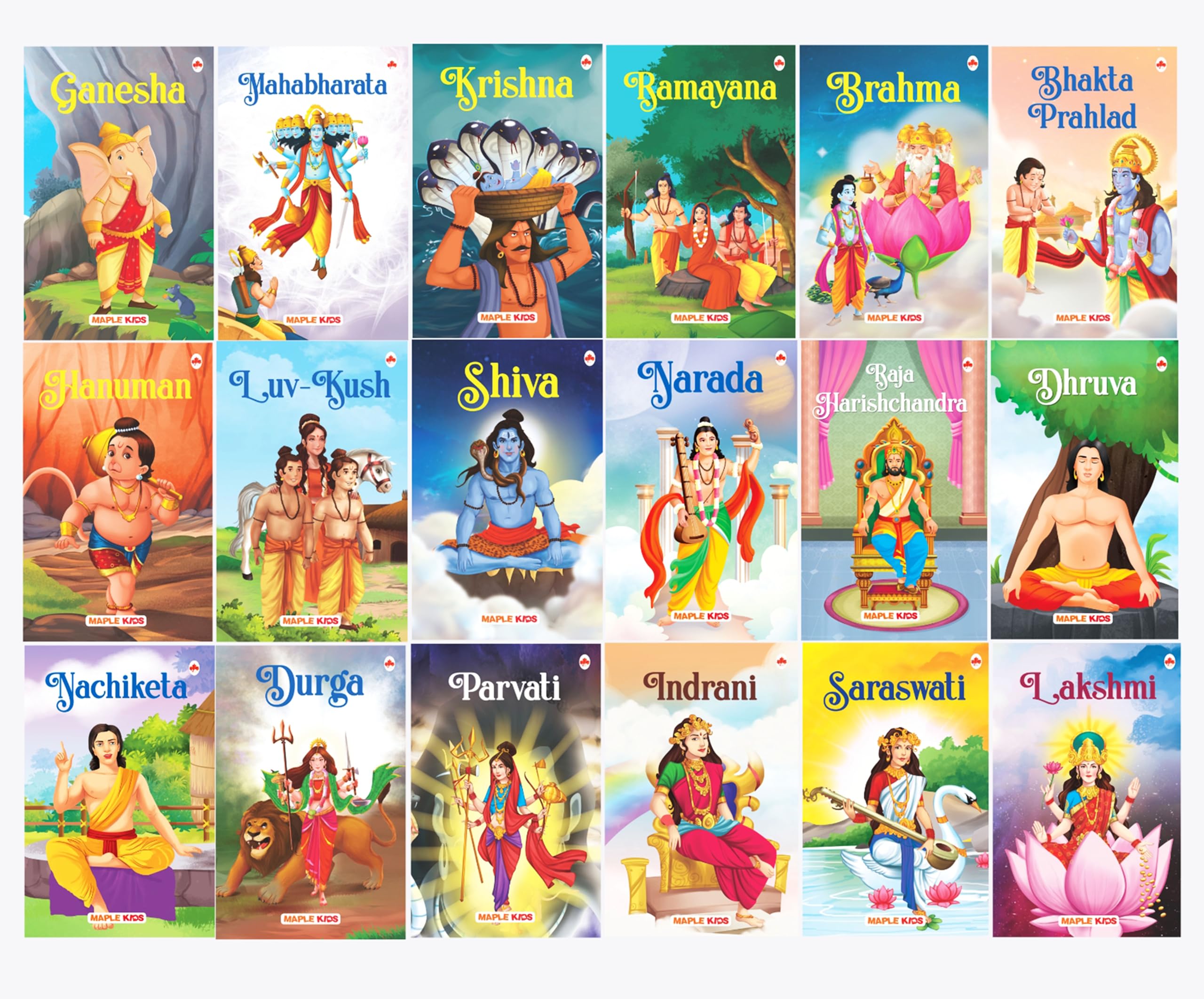 Story Books for Kids (Set of 18 Books) (Illustrated)  Mythology Books for Children  Hinduism  Krishna, Ganesha, Ramayana, Mah