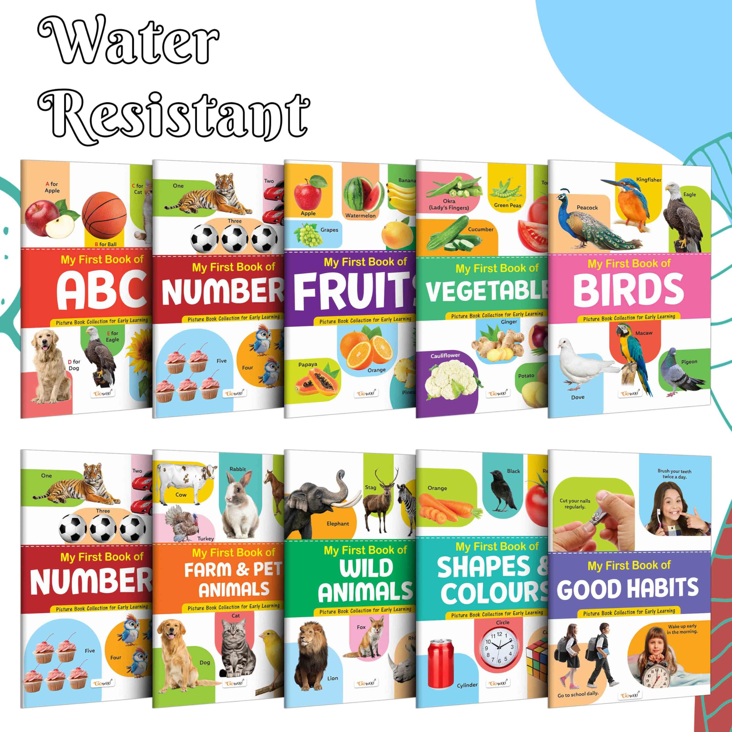 Ukg Class Picture Book With 10 Topics : ABC, Numbers, Fruits, Vegetables, Birds, Flowers, Farm & Pet Animals, Wild Animals, Shap