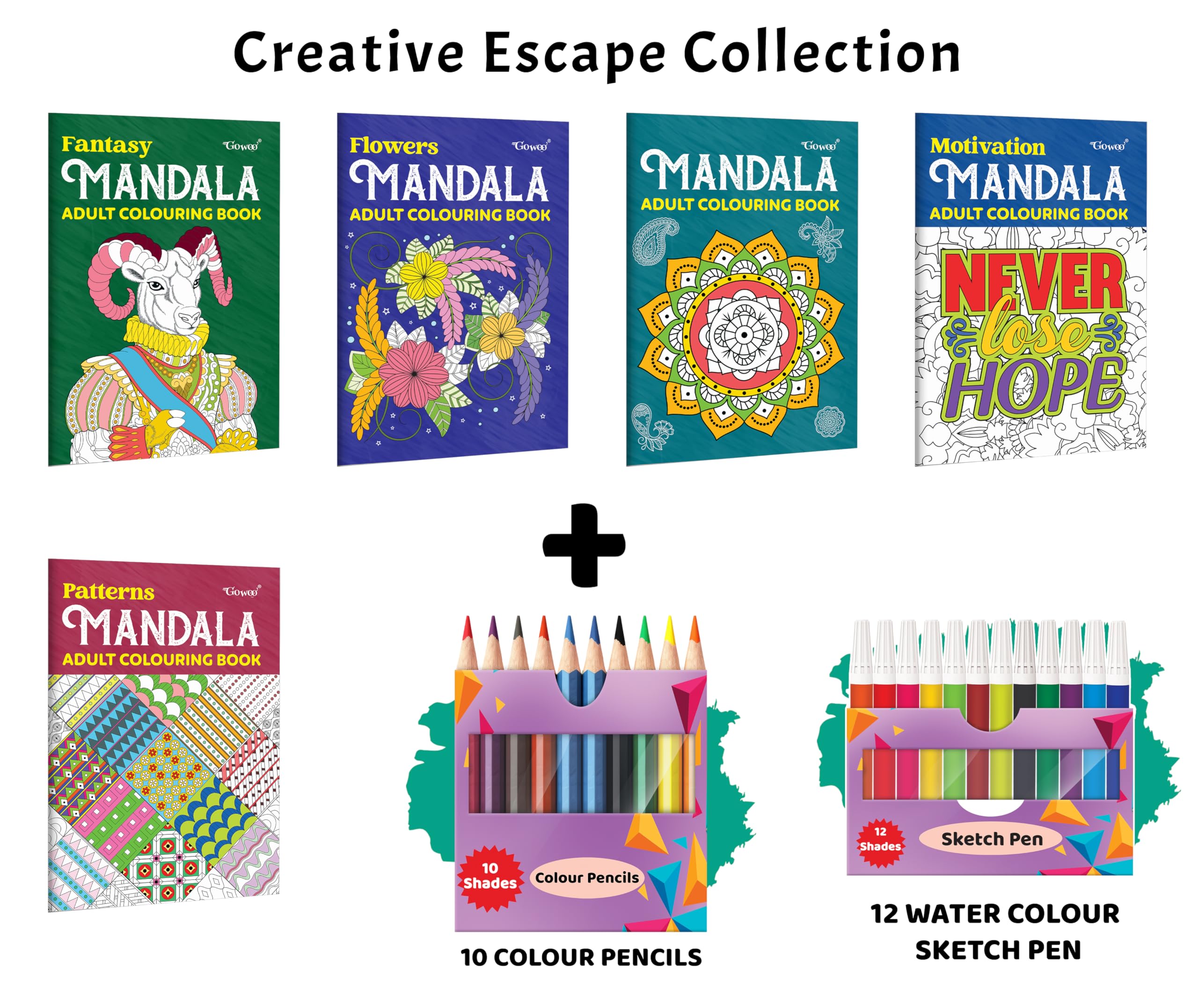 Fantasy, Flower, Mandala  Adult Colouring Book and more with 12 Water Colour Sketch Pens and 10 Colour Pencils : mandala art t