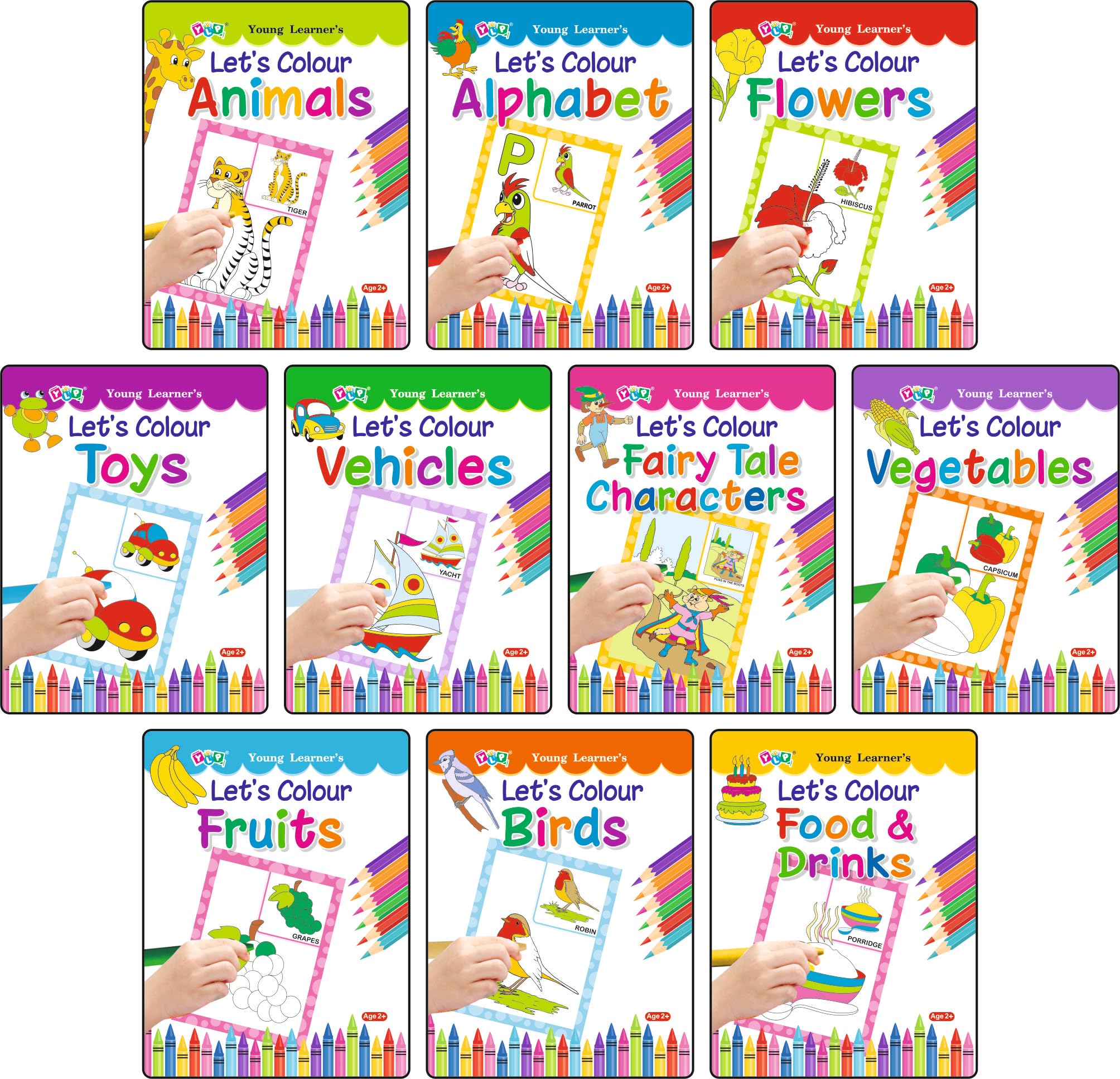Lets Colour (Set Of 10 Books):Gift Set For Children Who Love Colouring, Drawing & Painting | Includes Alphabet, Toys, Vehicles, 