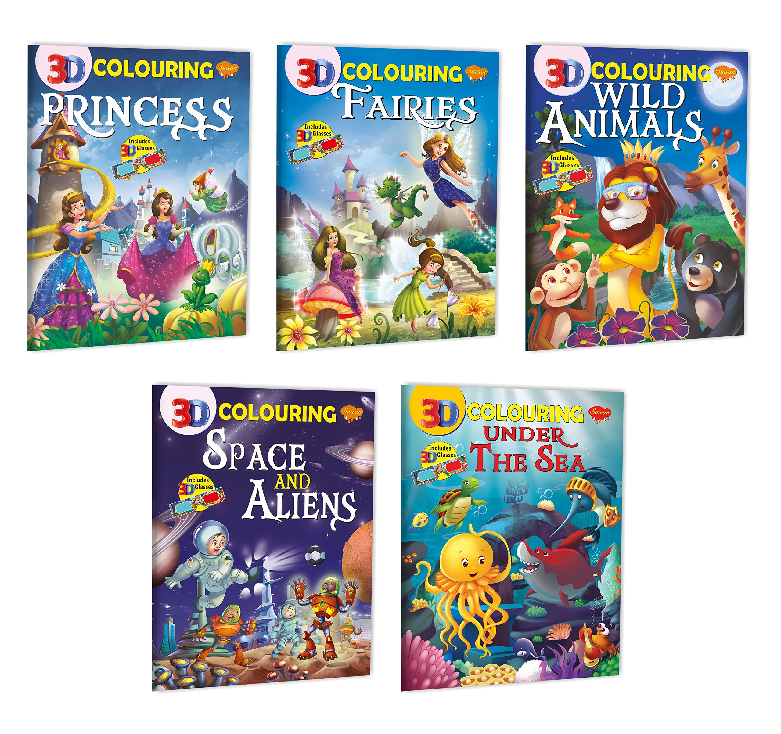 Gift For Kids Pack Of 5 3D Colouring Books